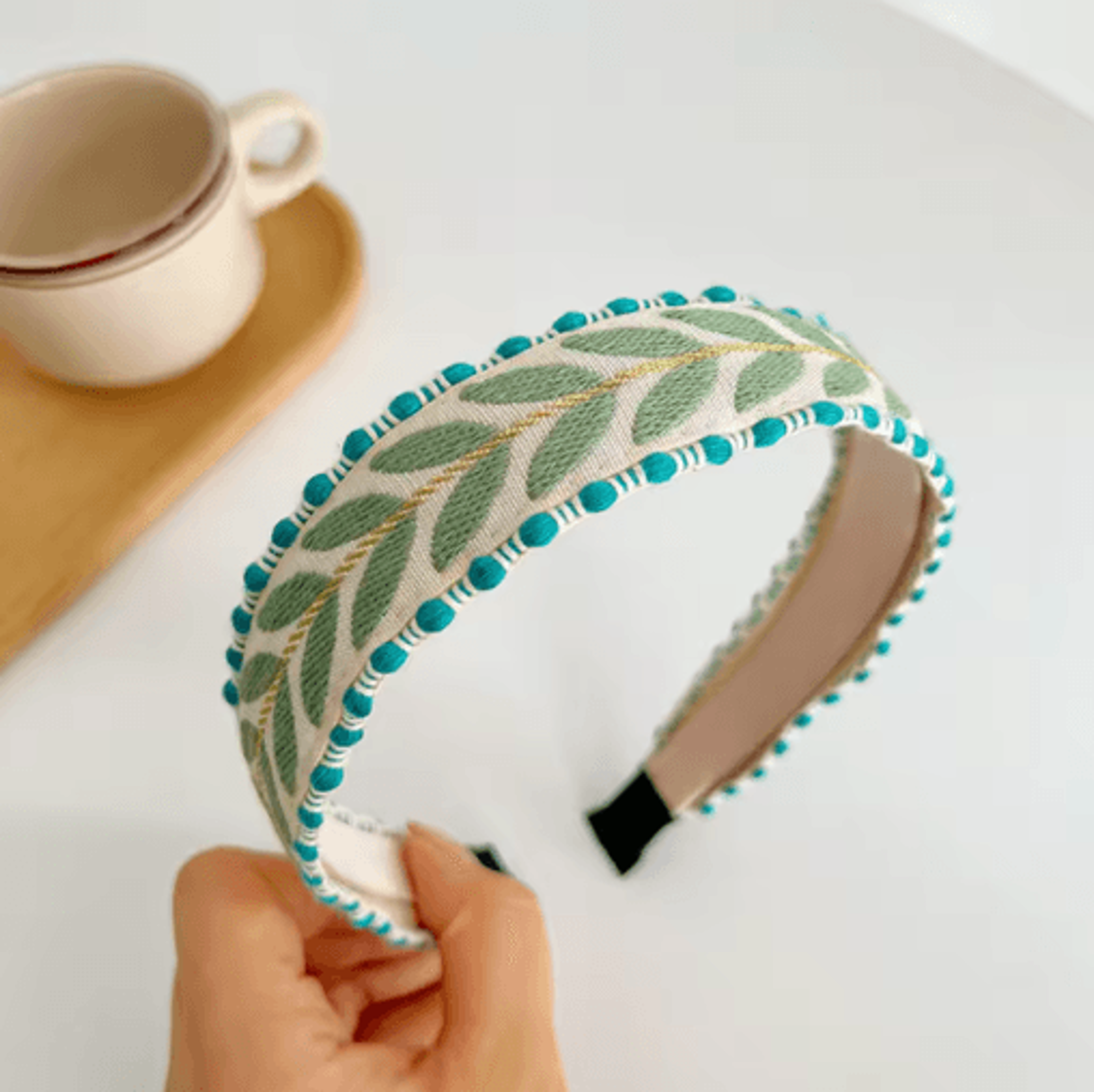 PROLY Boho Embroidered Headband For Women  Leaf Design Spring Turban 2