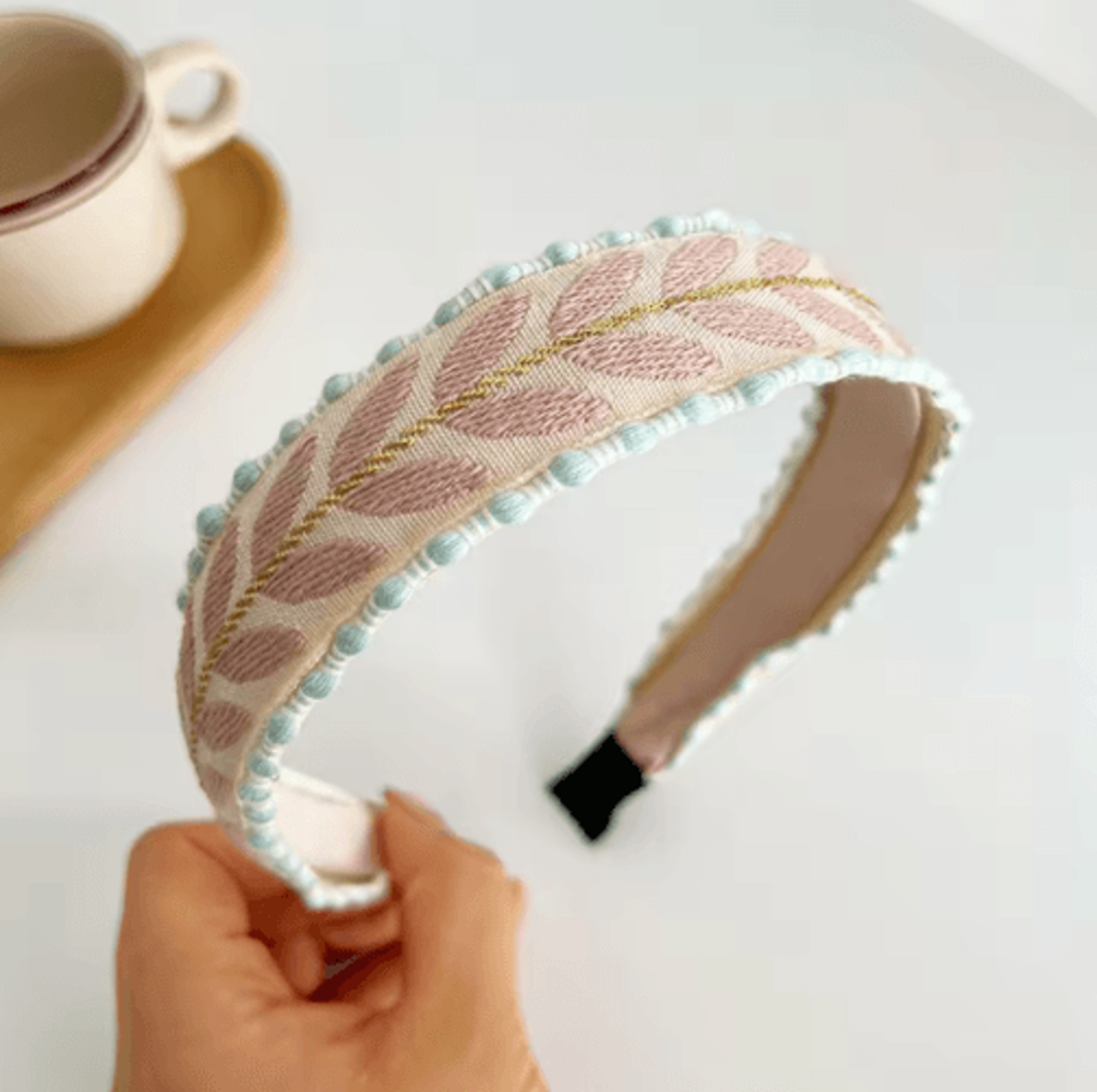 PROLY Boho Embroidered Headband For Women  Leaf Design Spring Turban 4