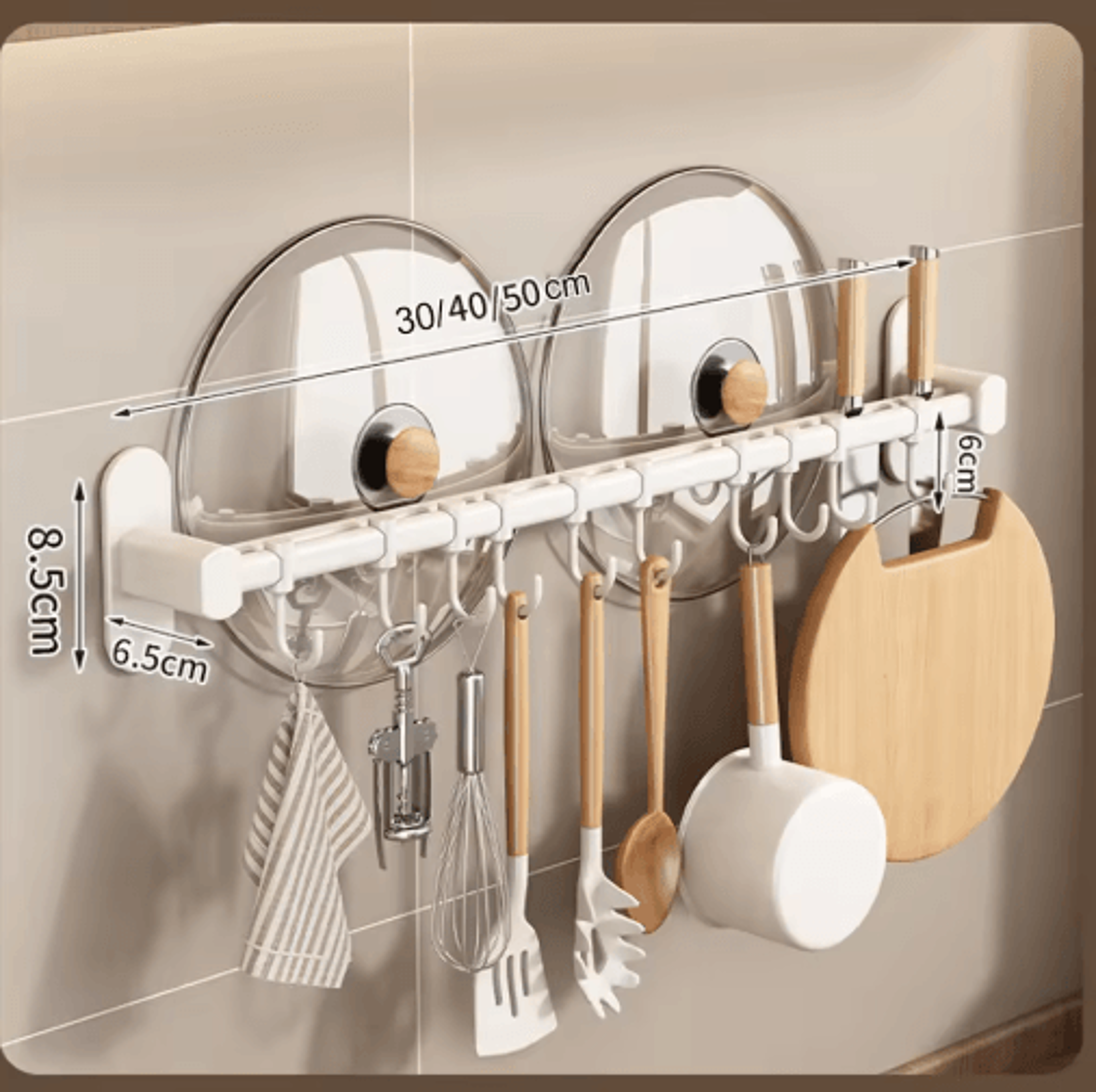NoDrill Wall Mounted Kitchen Hook Rack With Storage Rail Organizer 10