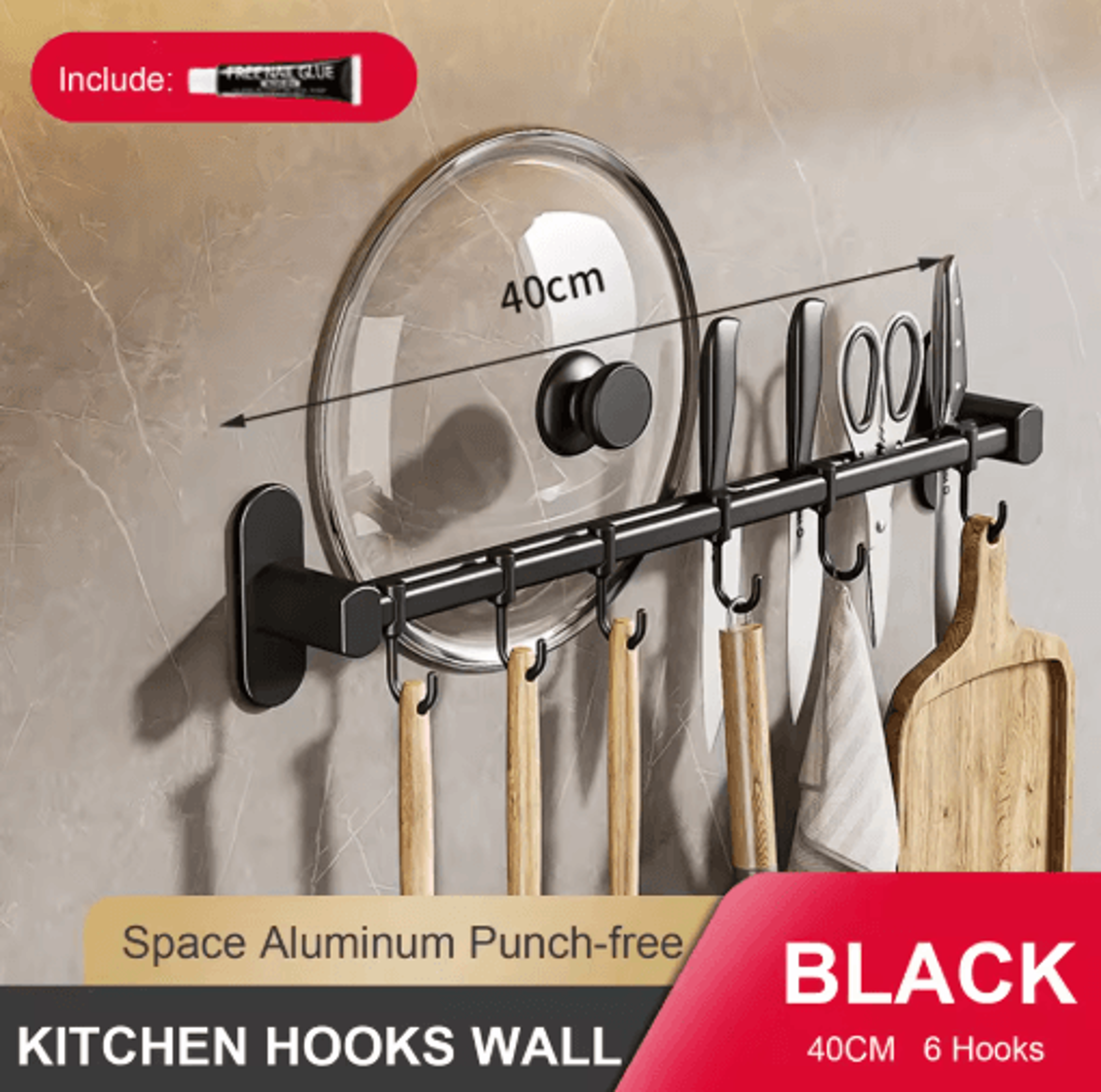 NoDrill Wall Mounted Kitchen Hook Rack With Storage Rail Organizer 5
