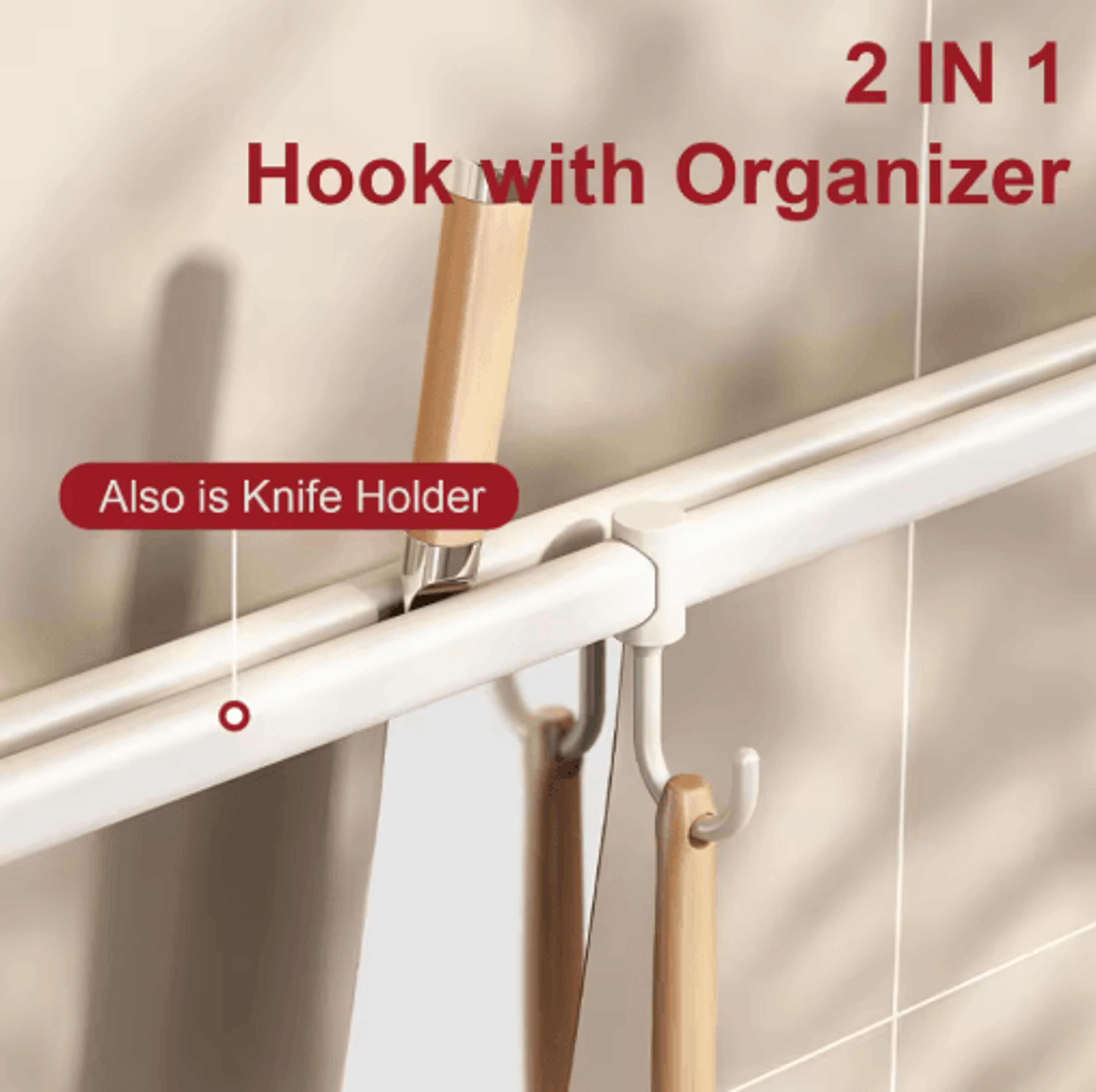 NoDrill Wall Mounted Kitchen Hook Rack With Storage Rail Organizer 11