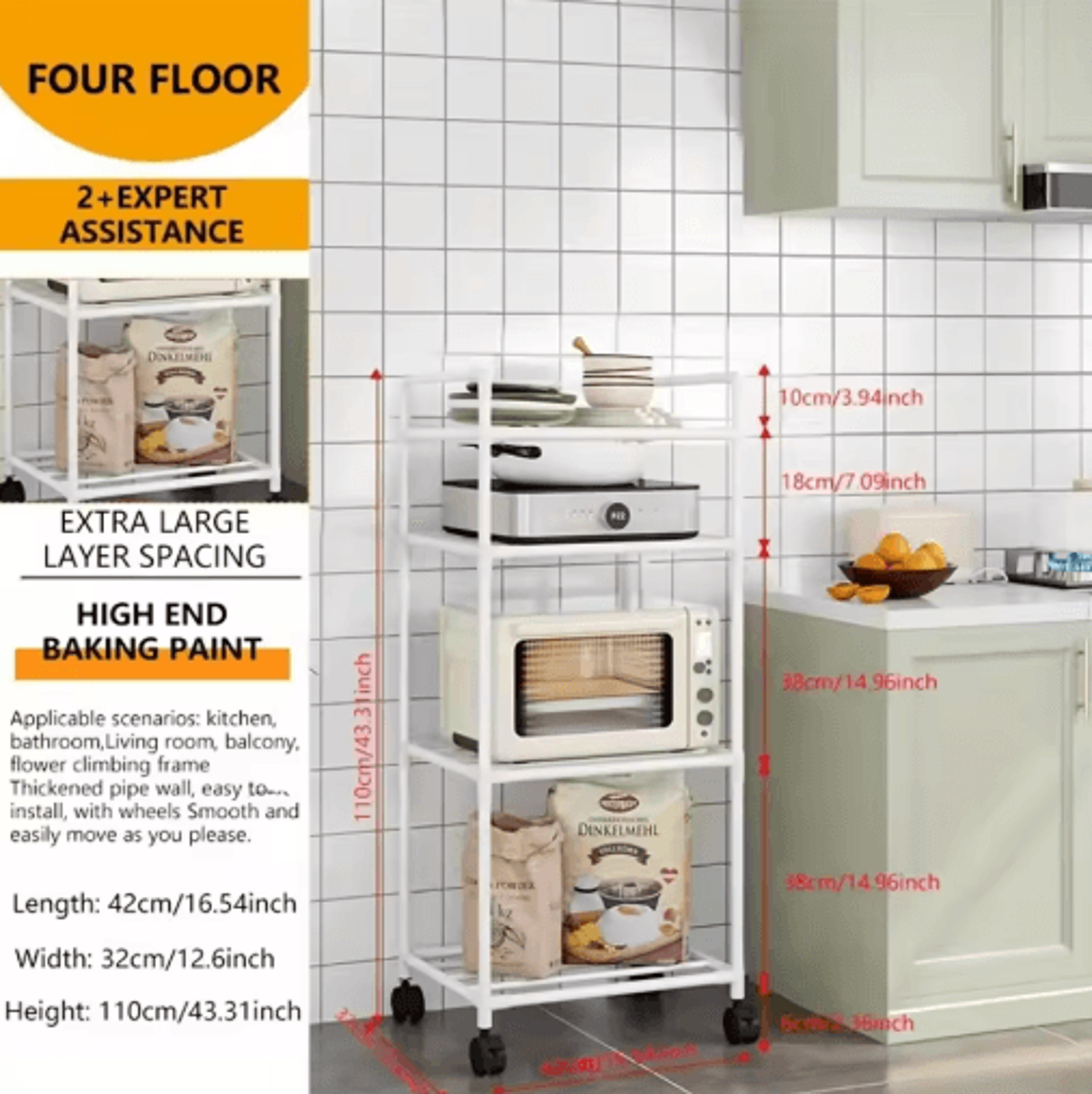 MultiLayer Floor Standing Kitchen Rack With Microwave Storage Shelf 10