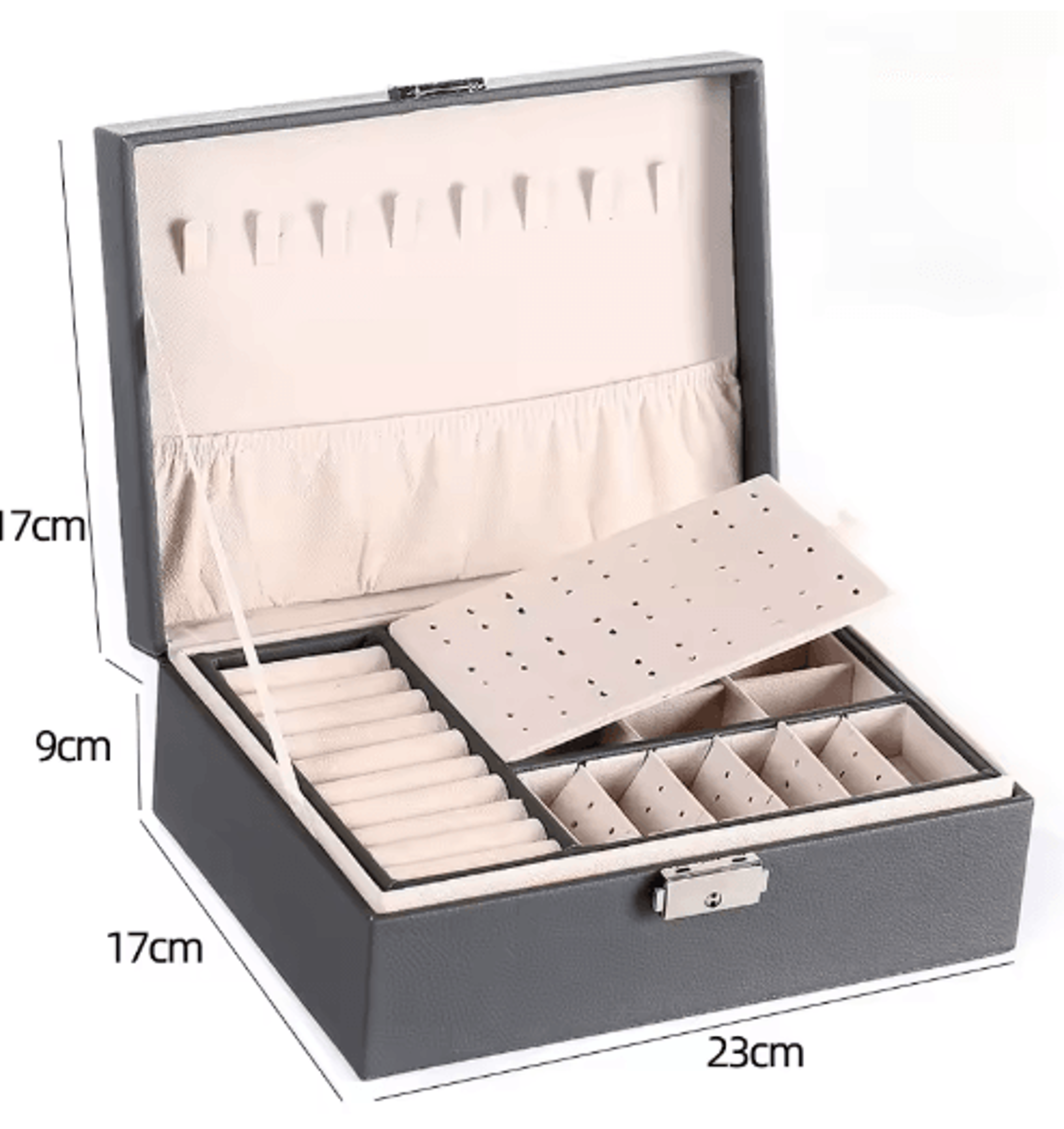 DoubleLayer Wooden Jewelry Box With PU Leather Organizer  Ring Storage 5