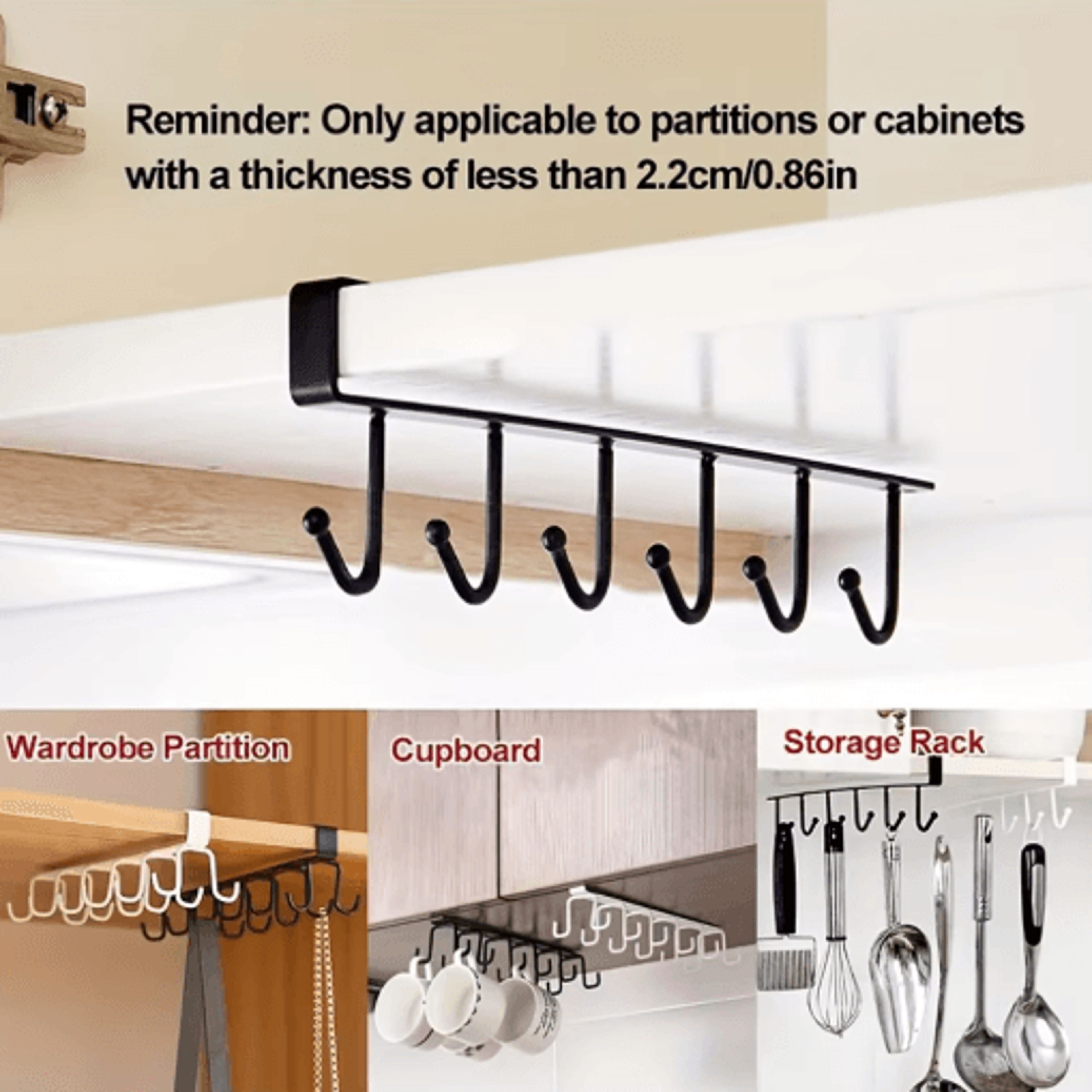 Under Cabinet Mug Hook Rack With 6 Or 12 Hanging Hooks 7