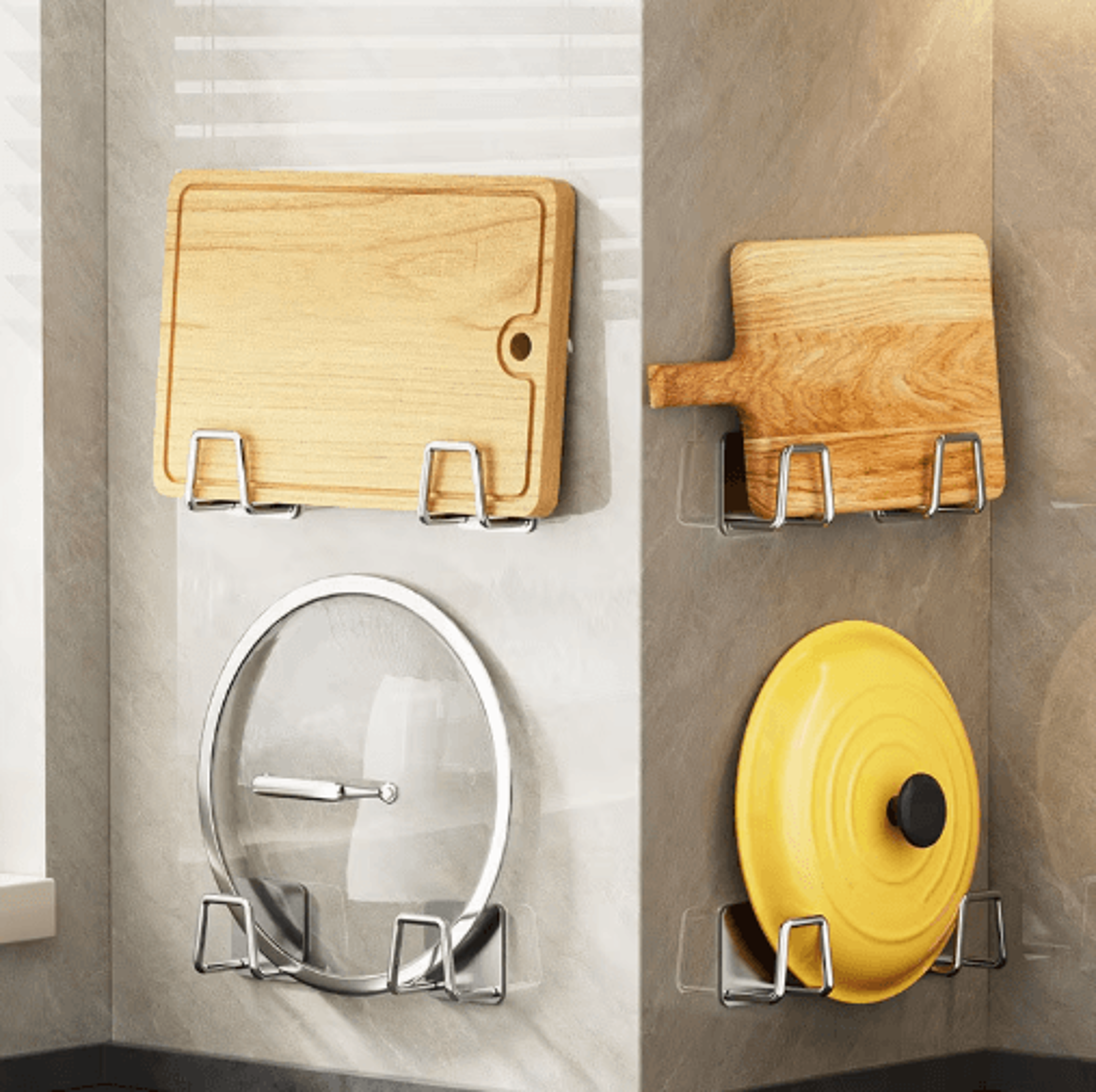 NonPerforated Wall Mounted Kitchen Shelves With Cutting Board  Pot Lid Rack 0
