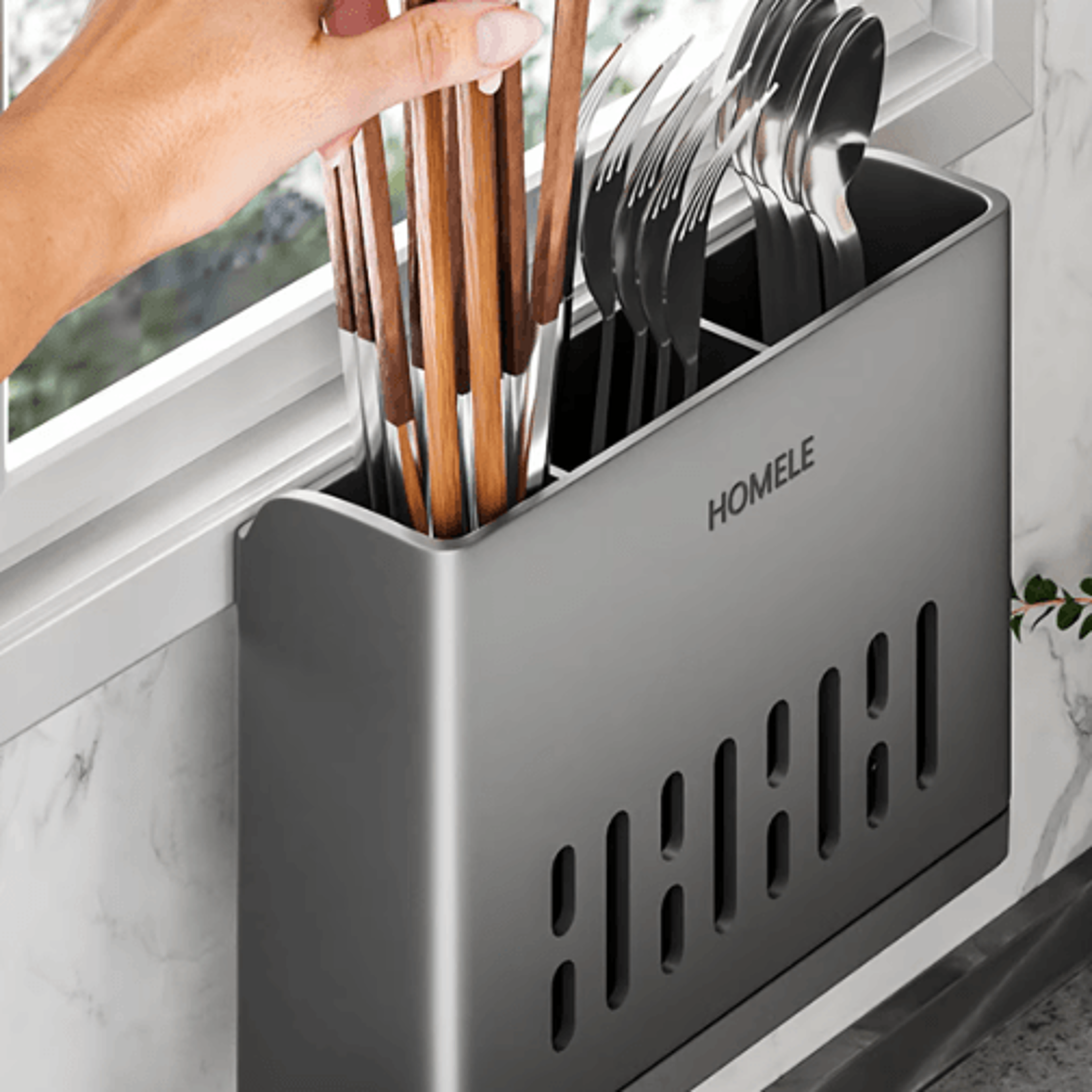 Multifunctional Flatware Organizer With Detachable Drain Base 0