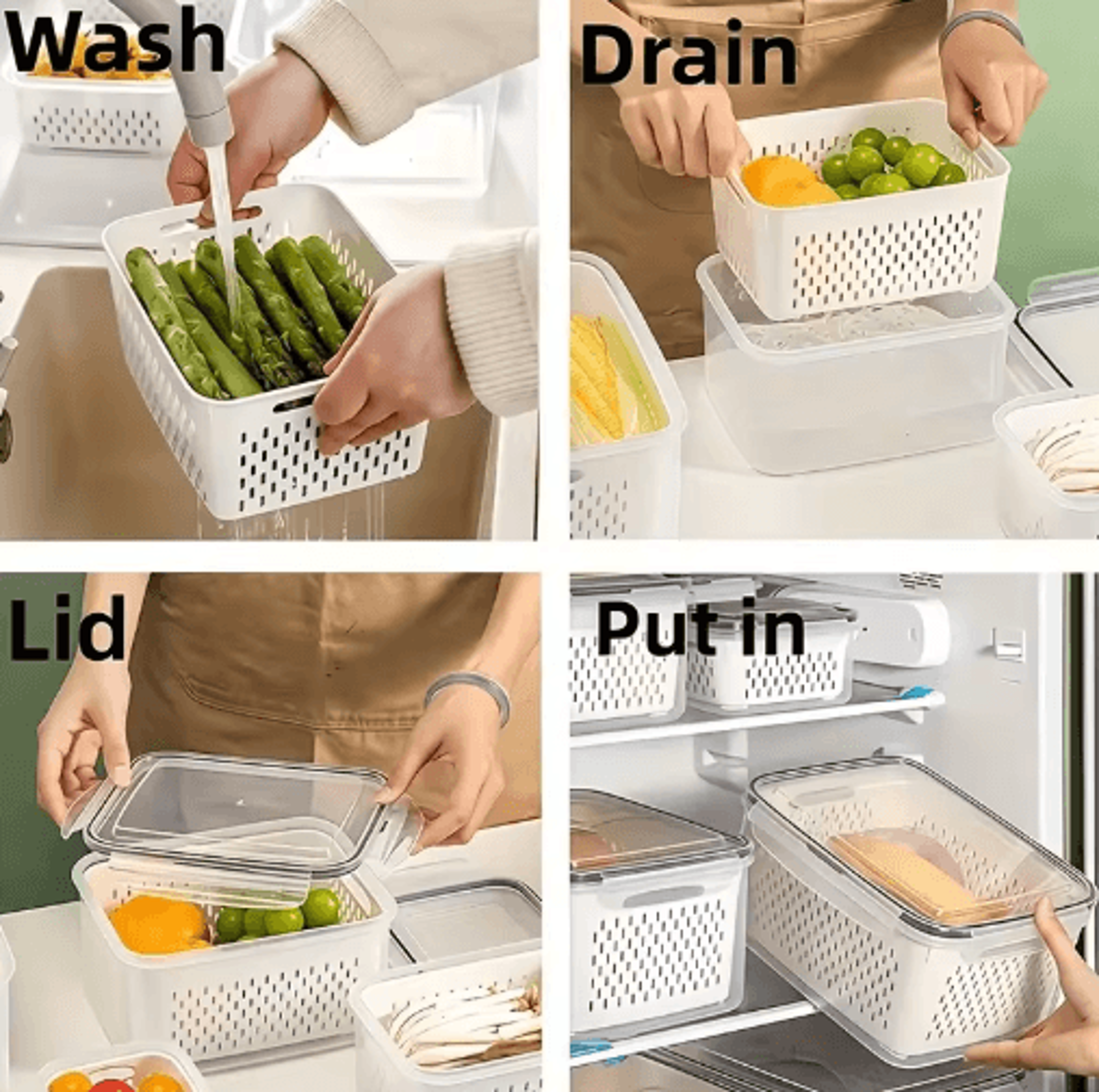 9 Piece Leak Proof Food Storage Container Set With Drain Baskets And Lids 4