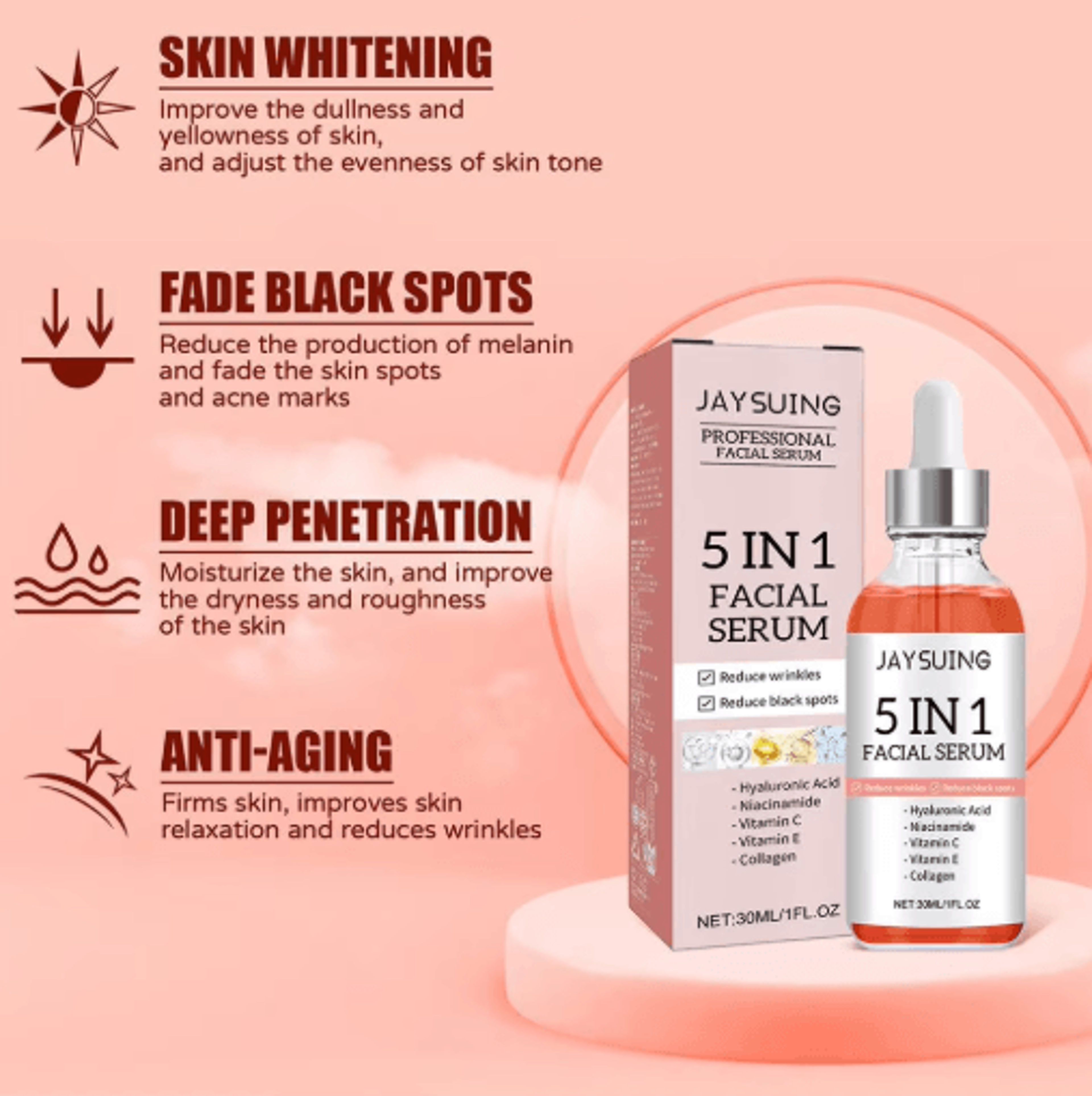 5in1 Vitamin C Hyaluronic Acid Face Serum Firming  Pore Refining Skin Care 4