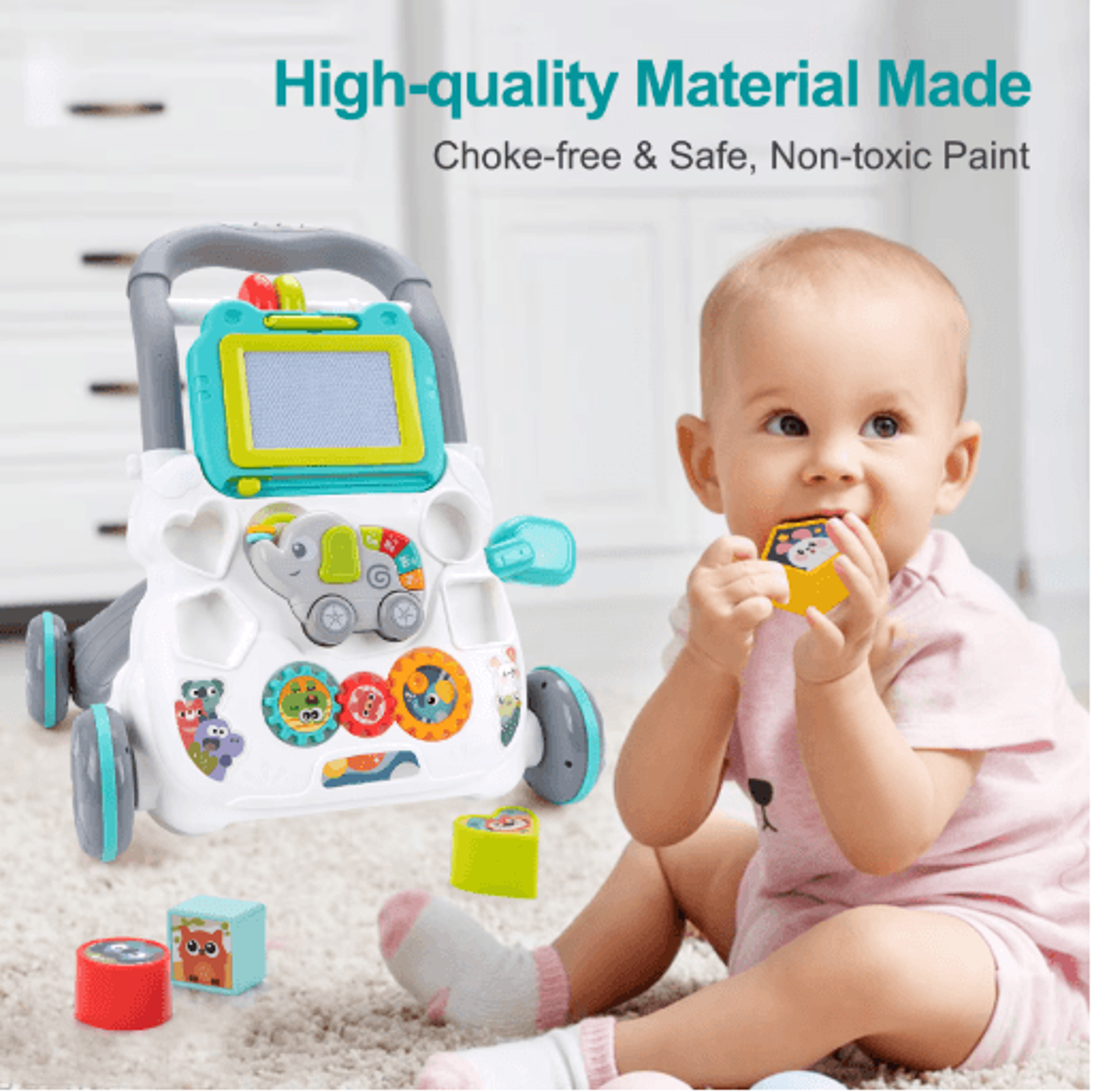 Baby Cartoon Musical Activity Walker Multifunction Learning Walker With Drawing Board 5