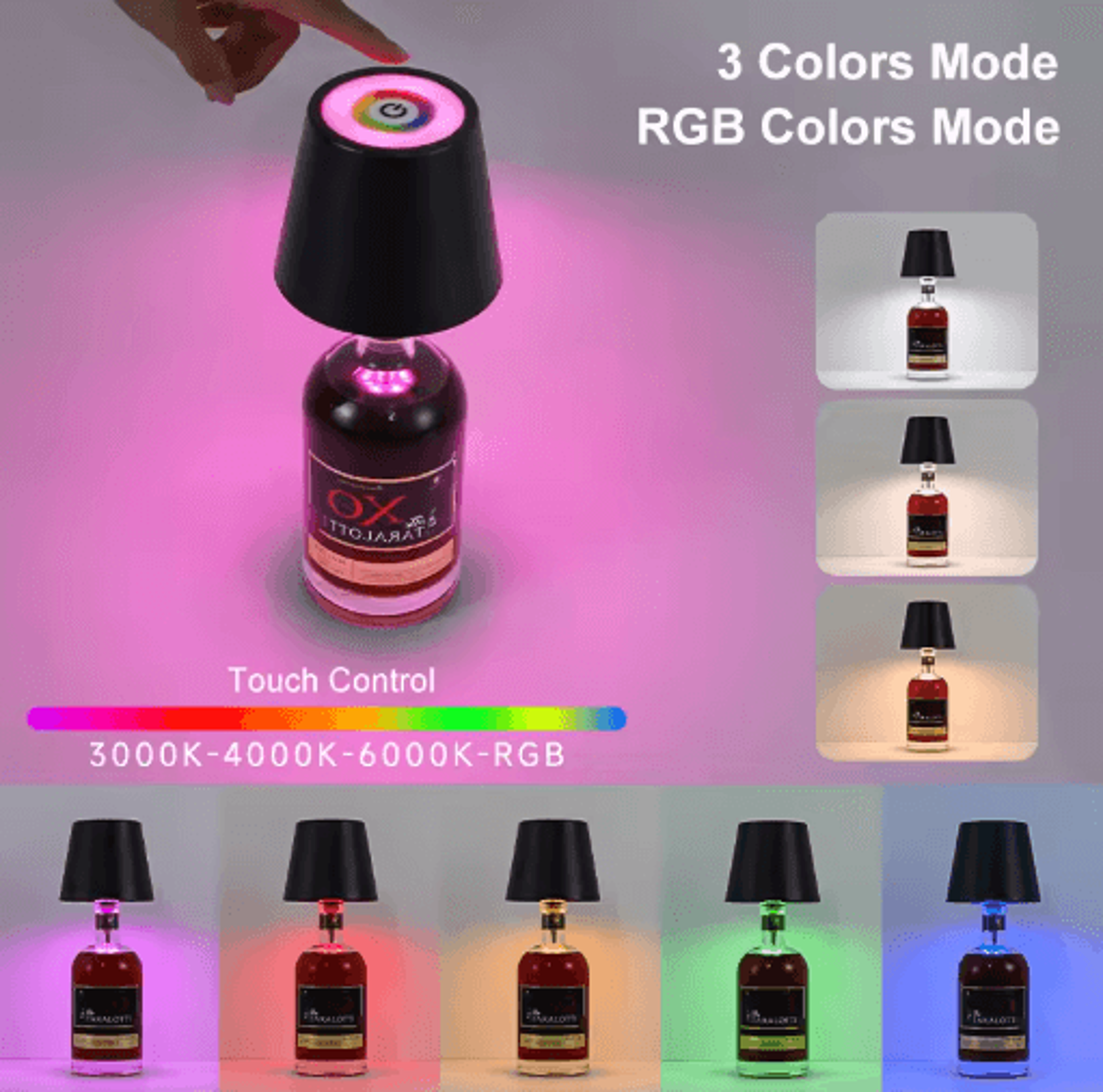 Wireless LED Bottle Table Lamp Touch Control Rechargeable Bar Light 0