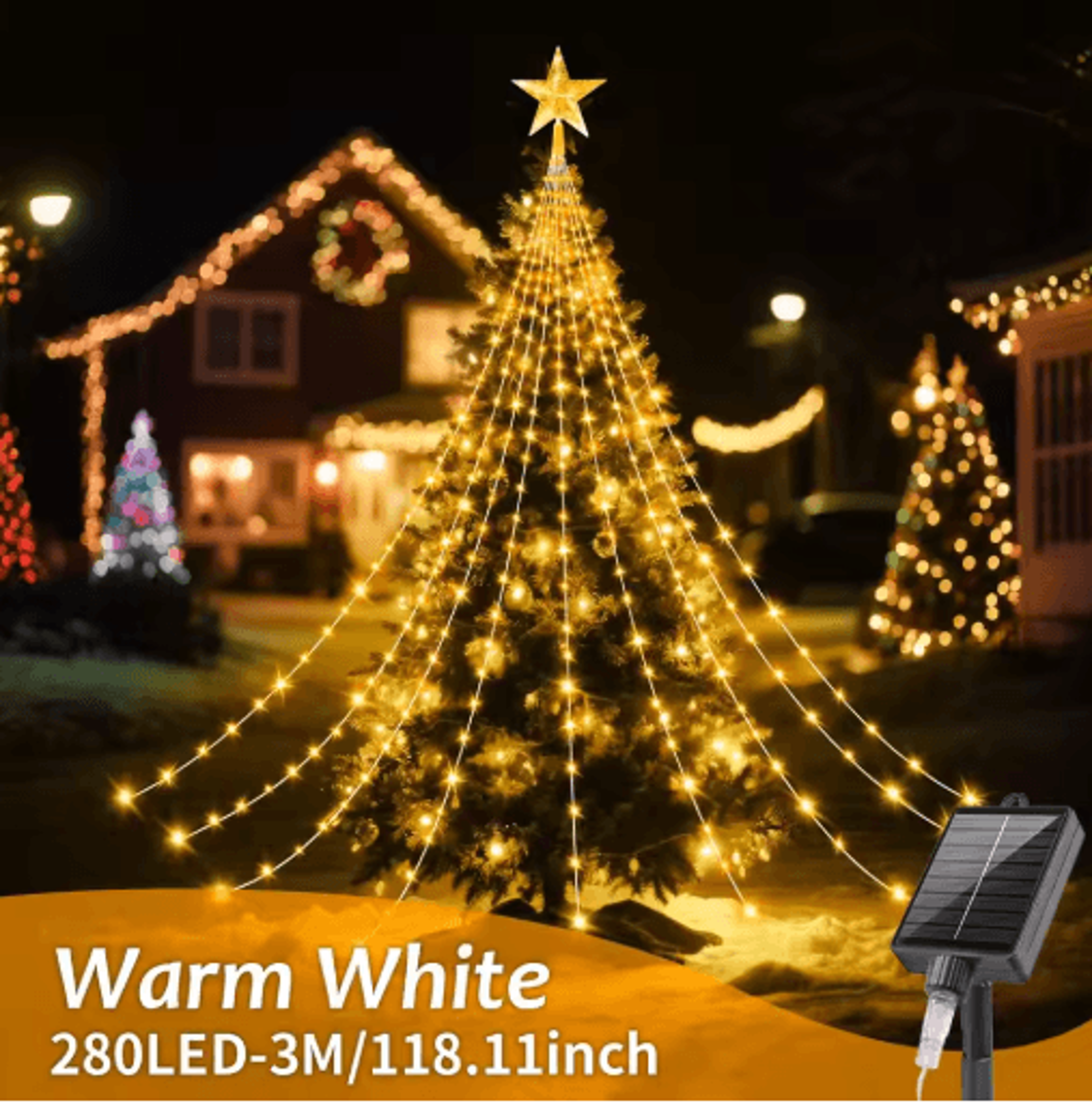 Solar Star Waterfall String Lights 8 Mode Christmas Tree Fairy Lights 4