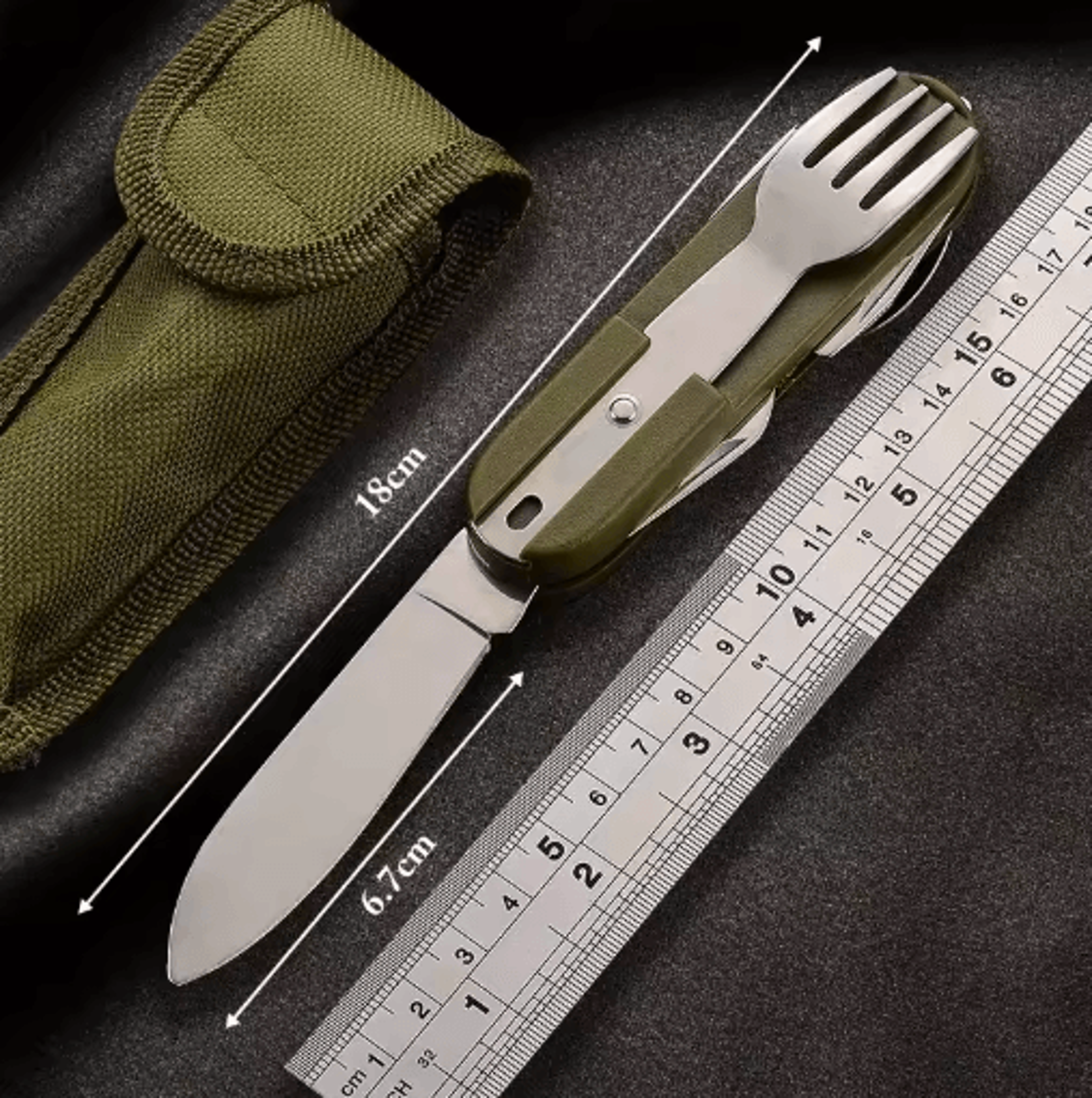 TrailMate 7in1 Camping Utensil Foldable Stainless Steel Multi Tool Cutlery 5