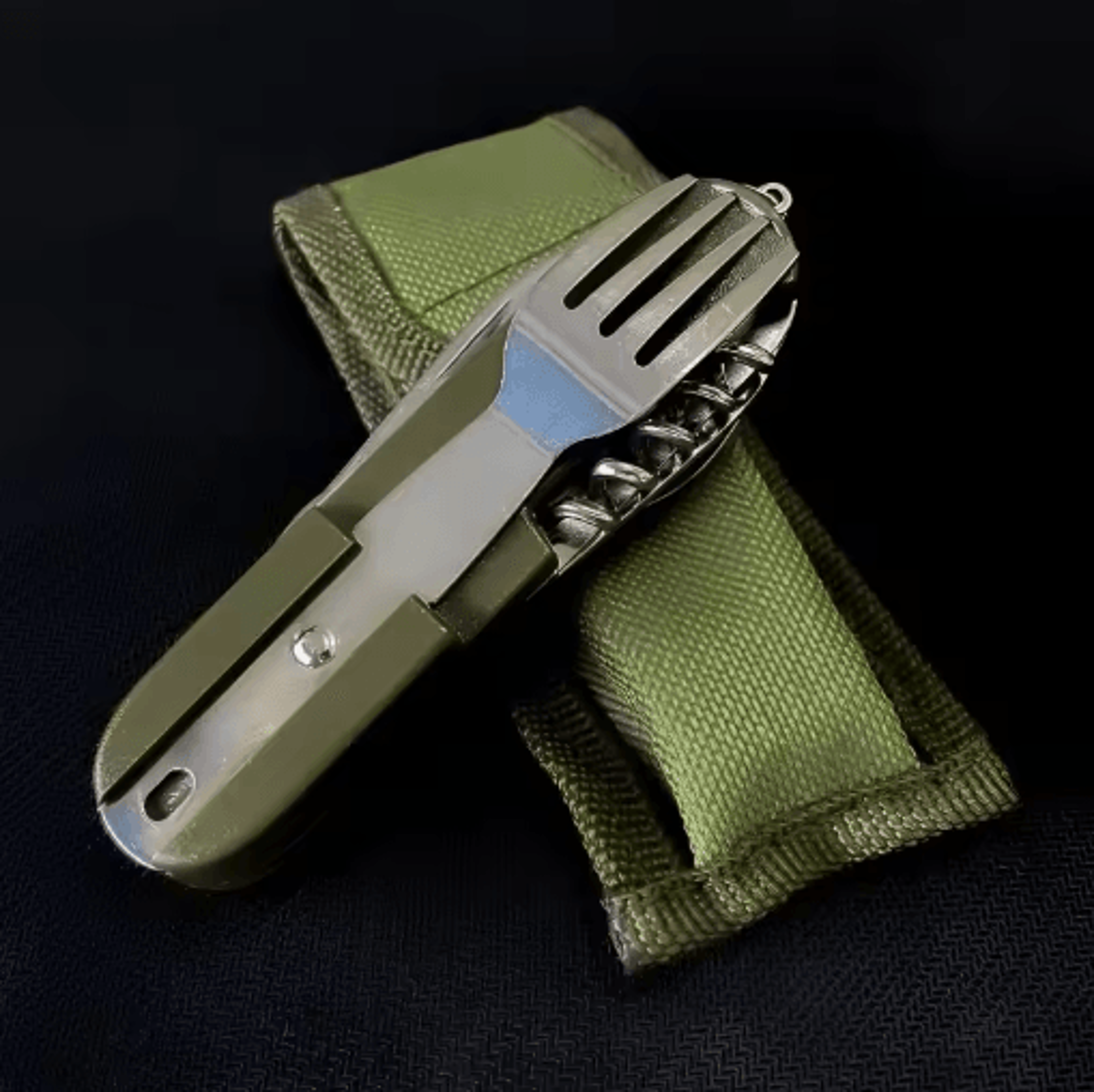 trailmate 7-in-1 camping utensil foldable stainless steel multi tool cutlery