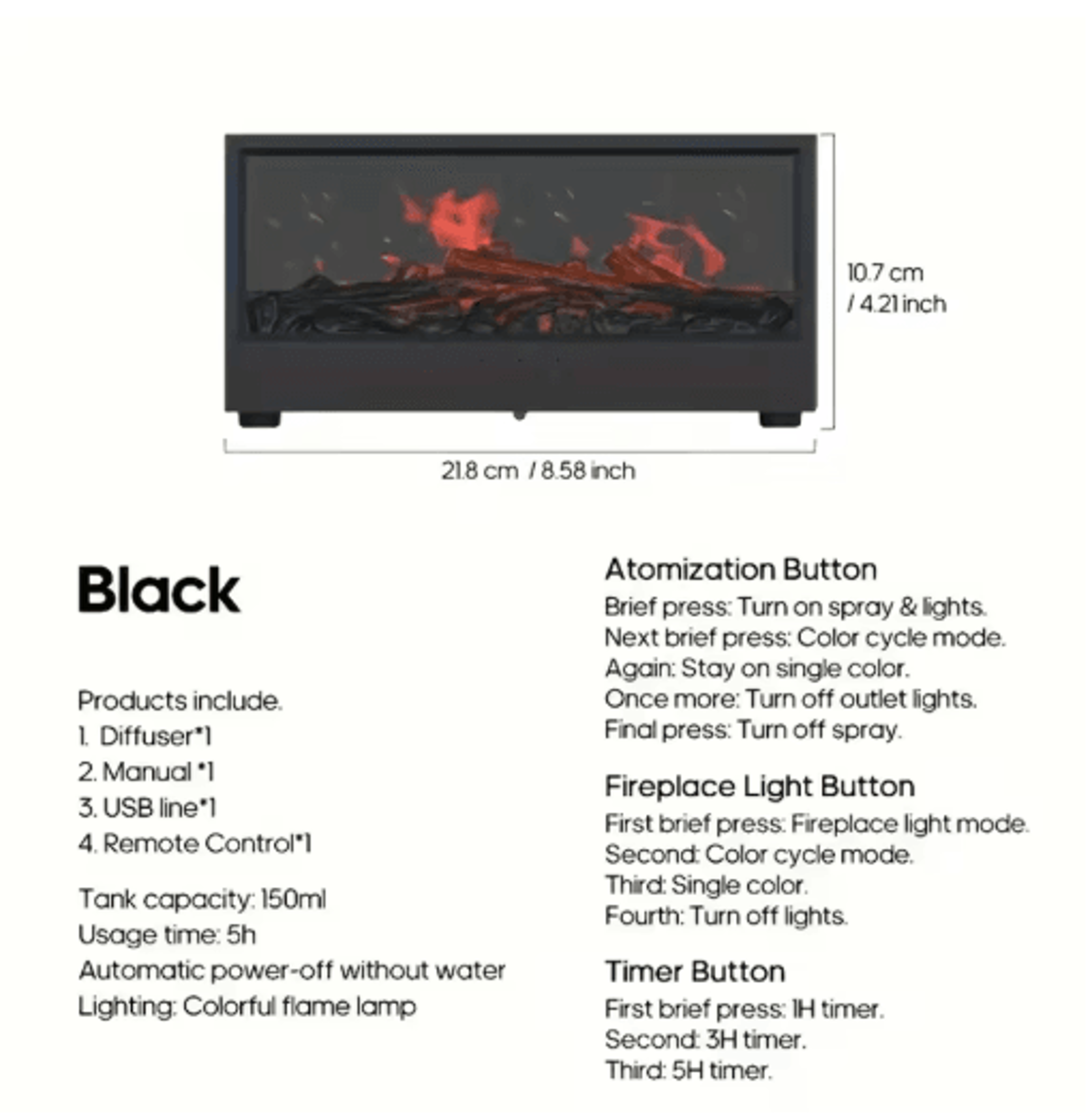 FlameMist USB Fireplace Humidifier Diffuser LED Flame Aroma Diffuser With Remote Control And Timer 1