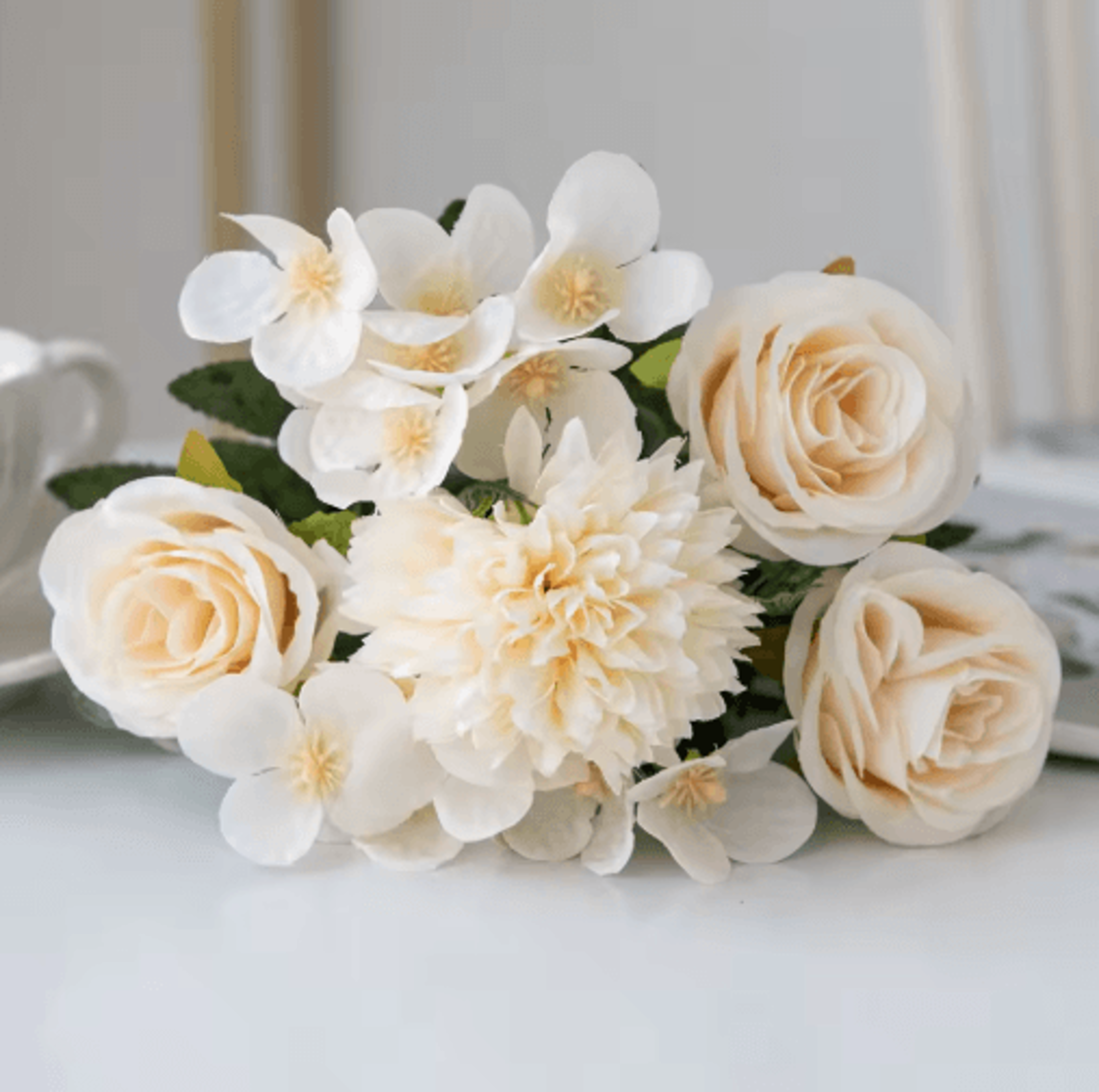 VintageBloom Silk Rose Bouquet  Retro Peony  Hydrangea Artificial Bridal Flower Arrangement 12