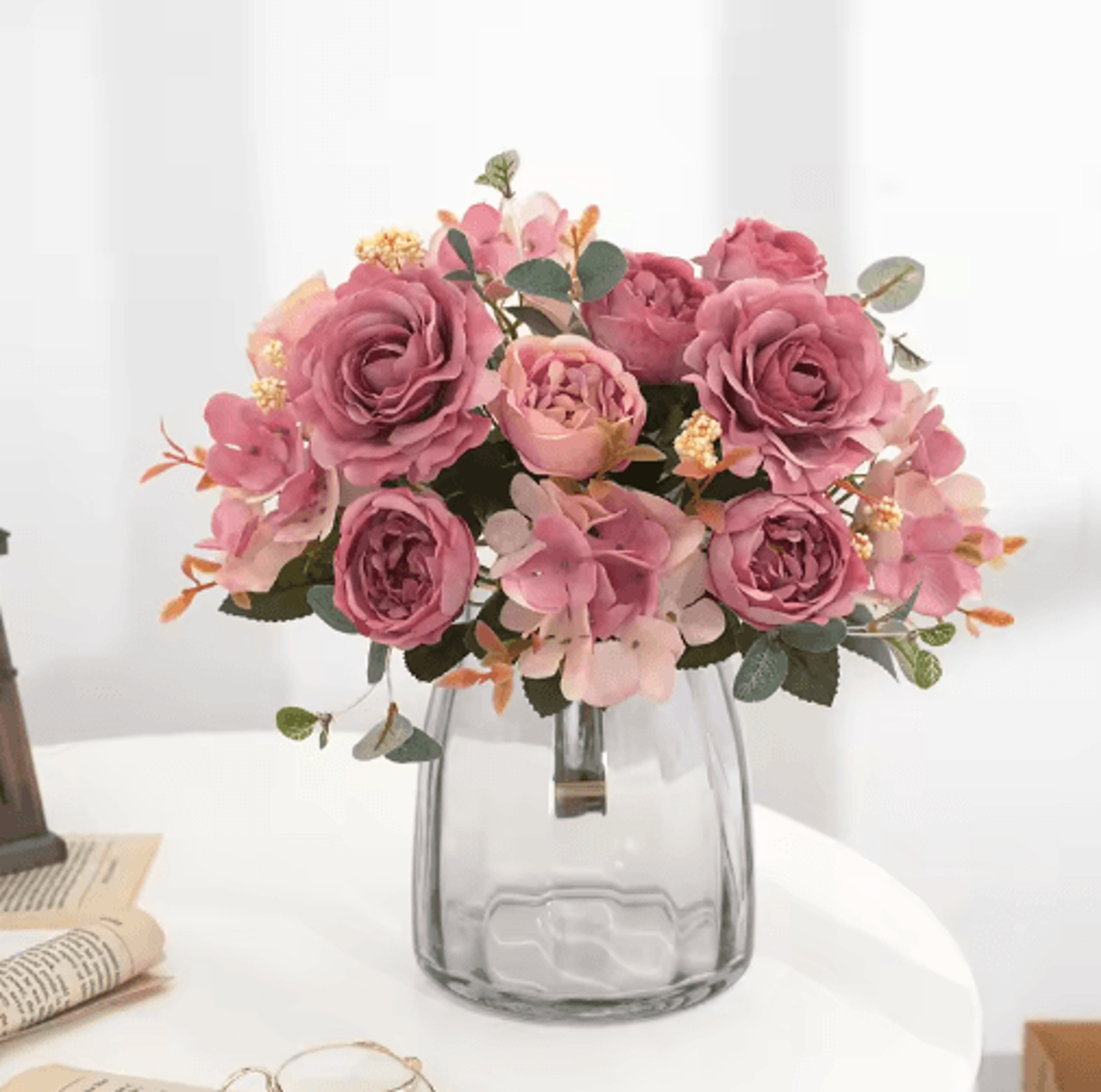 VintageBloom Silk Rose Bouquet  Retro Peony  Hydrangea Artificial Bridal Flower Arrangement 15