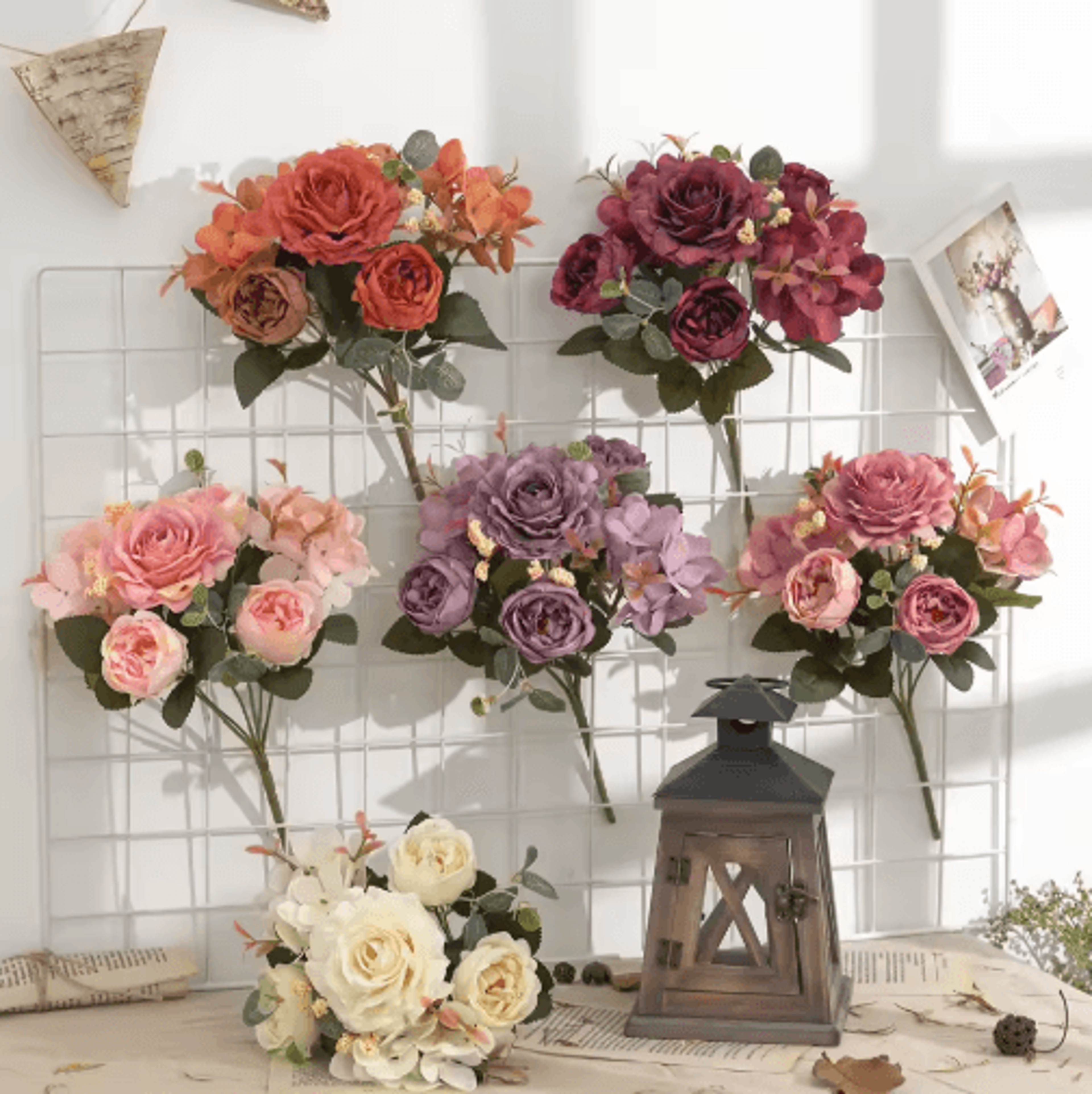 VintageBloom Silk Rose Bouquet  Retro Peony  Hydrangea Artificial Bridal Flower Arrangement 0