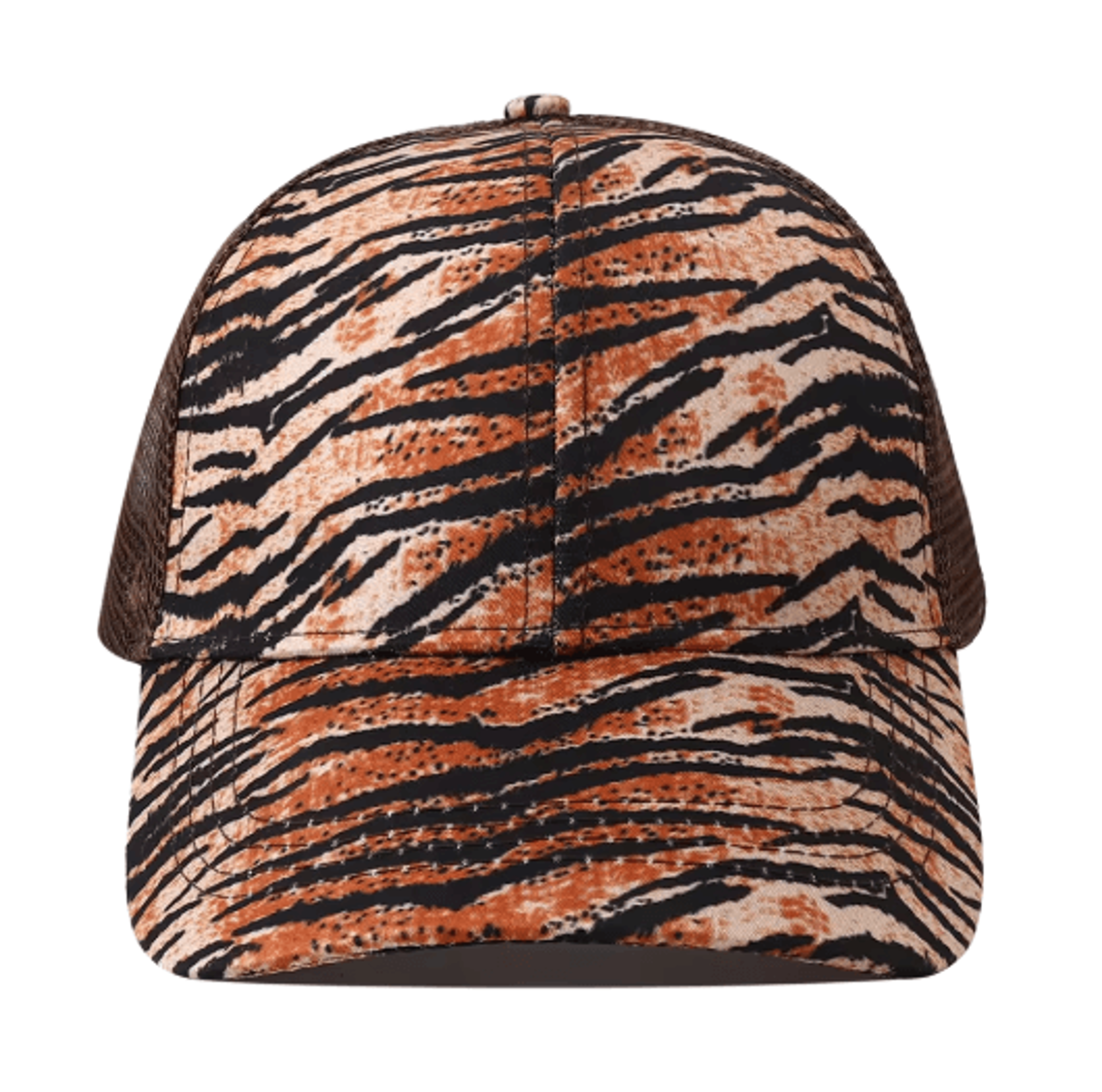 Leopard Print High Ponytail Trucker Hat Breathable Womens Mesh Snapback Cap 4