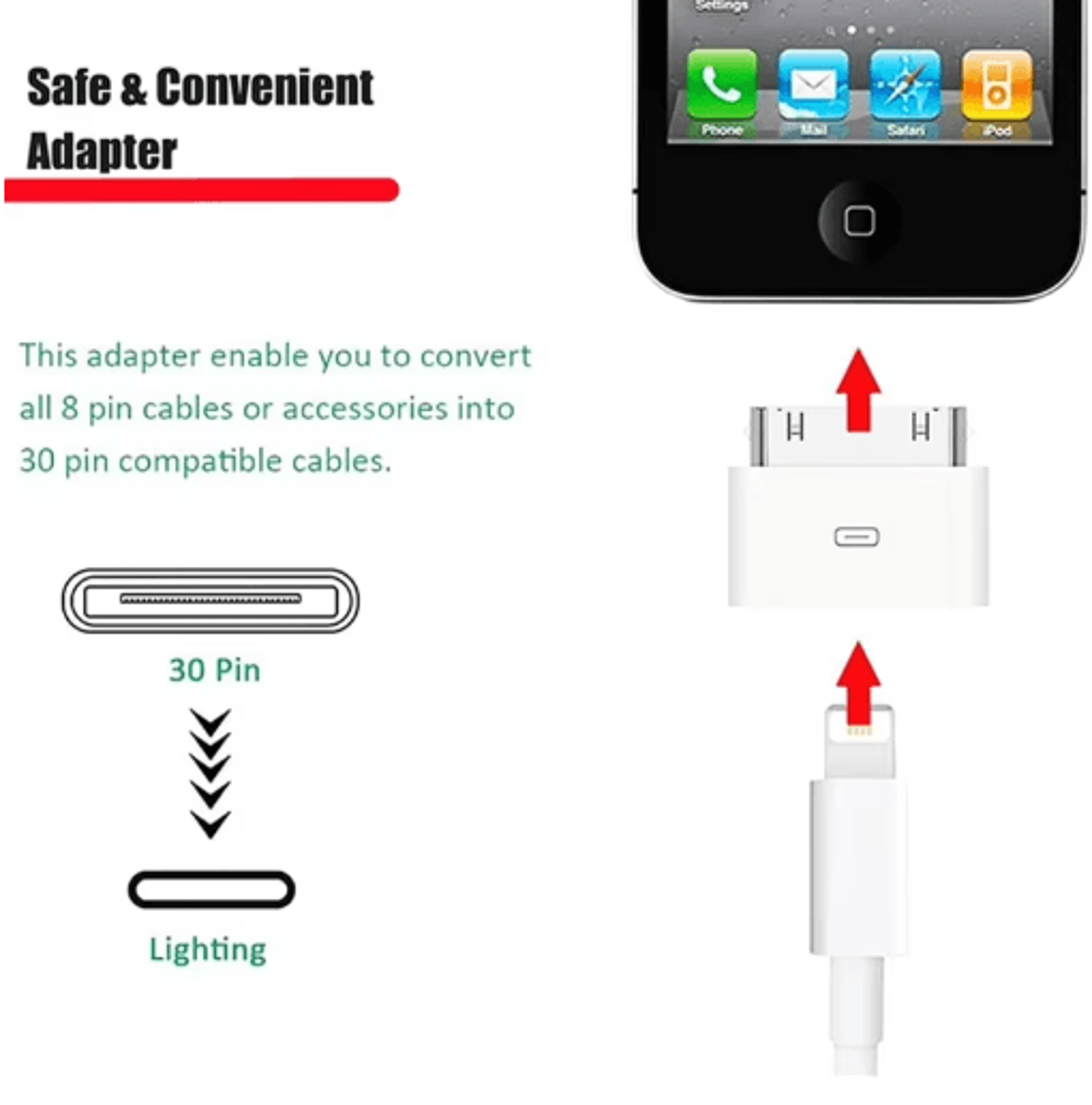 lightning to 30-pin adapter – 8-pin to 30-pin charging & sync converter