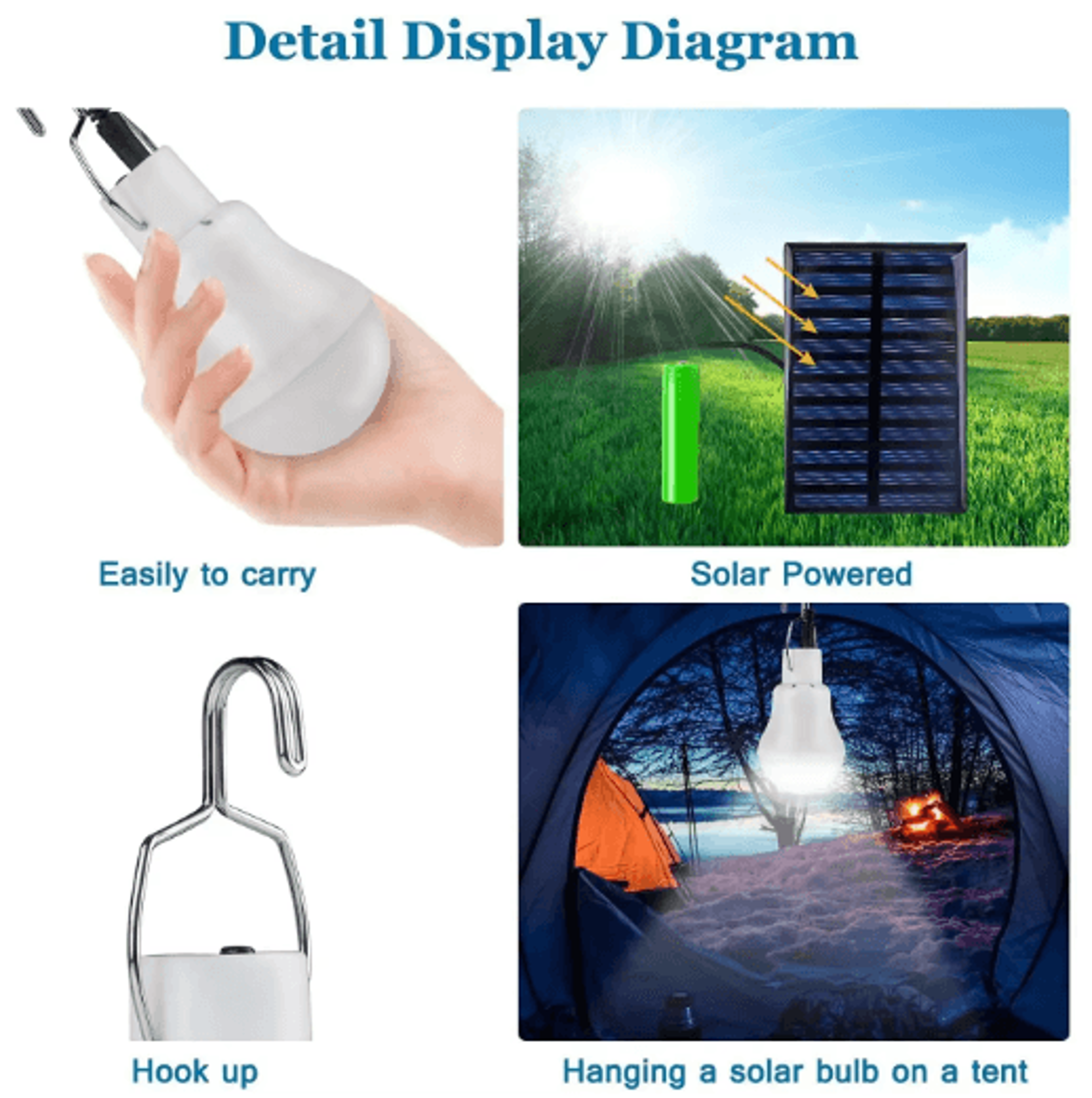 Portable Solar LED Bulb Light  USB Rechargeable Hanging Emergency Lamp 3