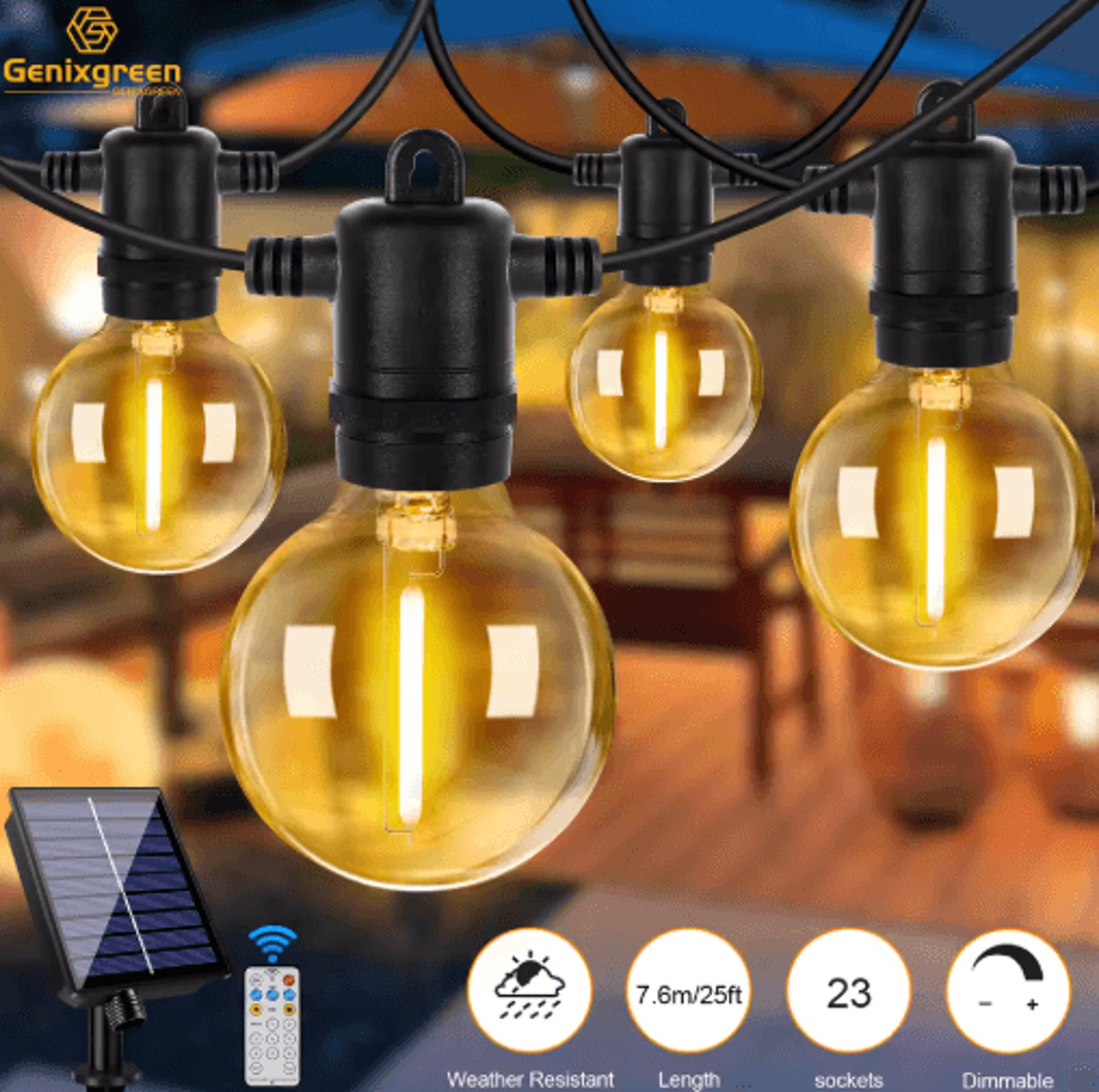 G40 Solar Globe String Lights With Remote  Dimmable Waterproof Patio Hanging Lights 0