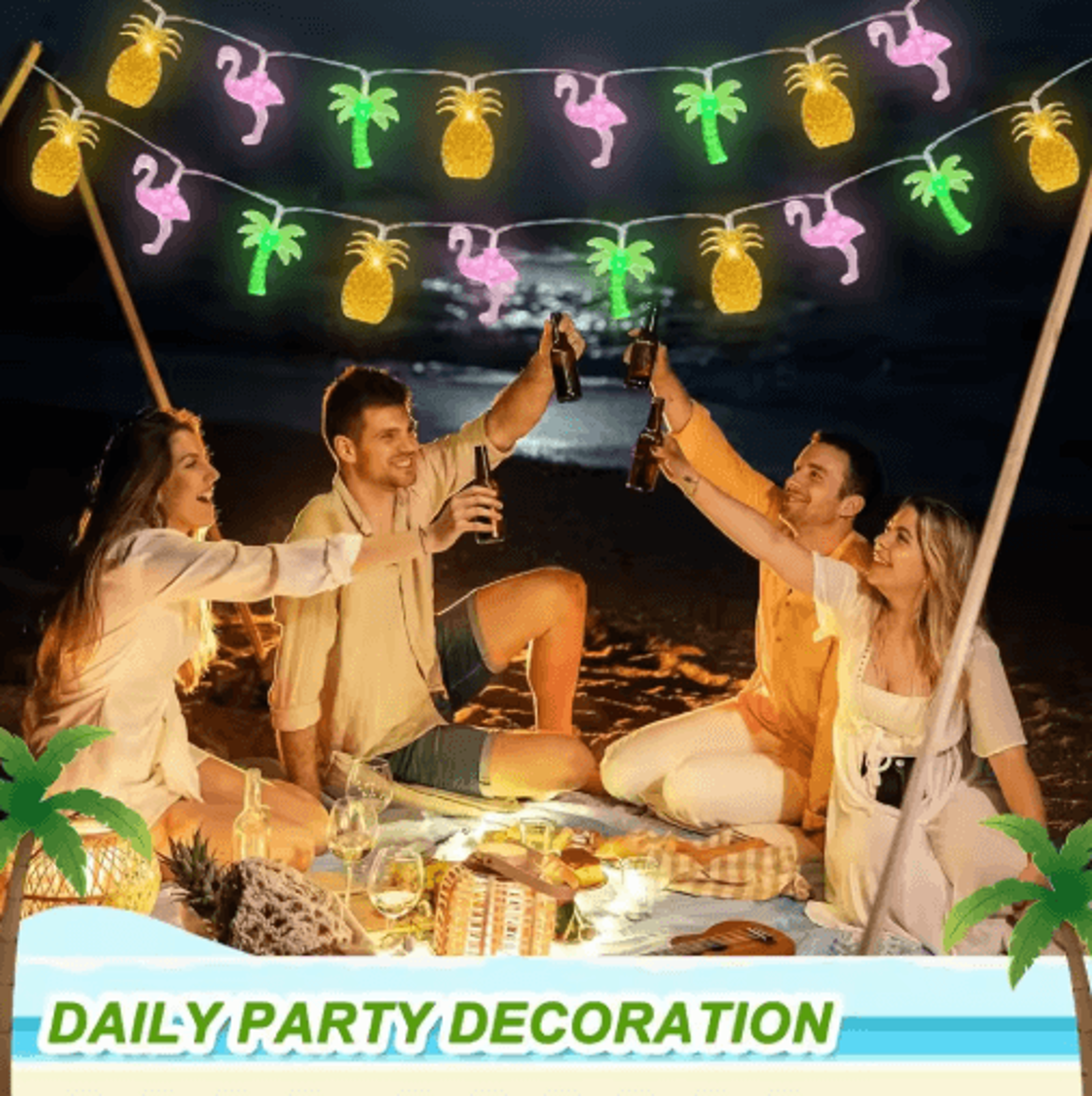 Tropical Flamingo  Pineapple String Lights  1020 LED Hawaiian Party Decor 2