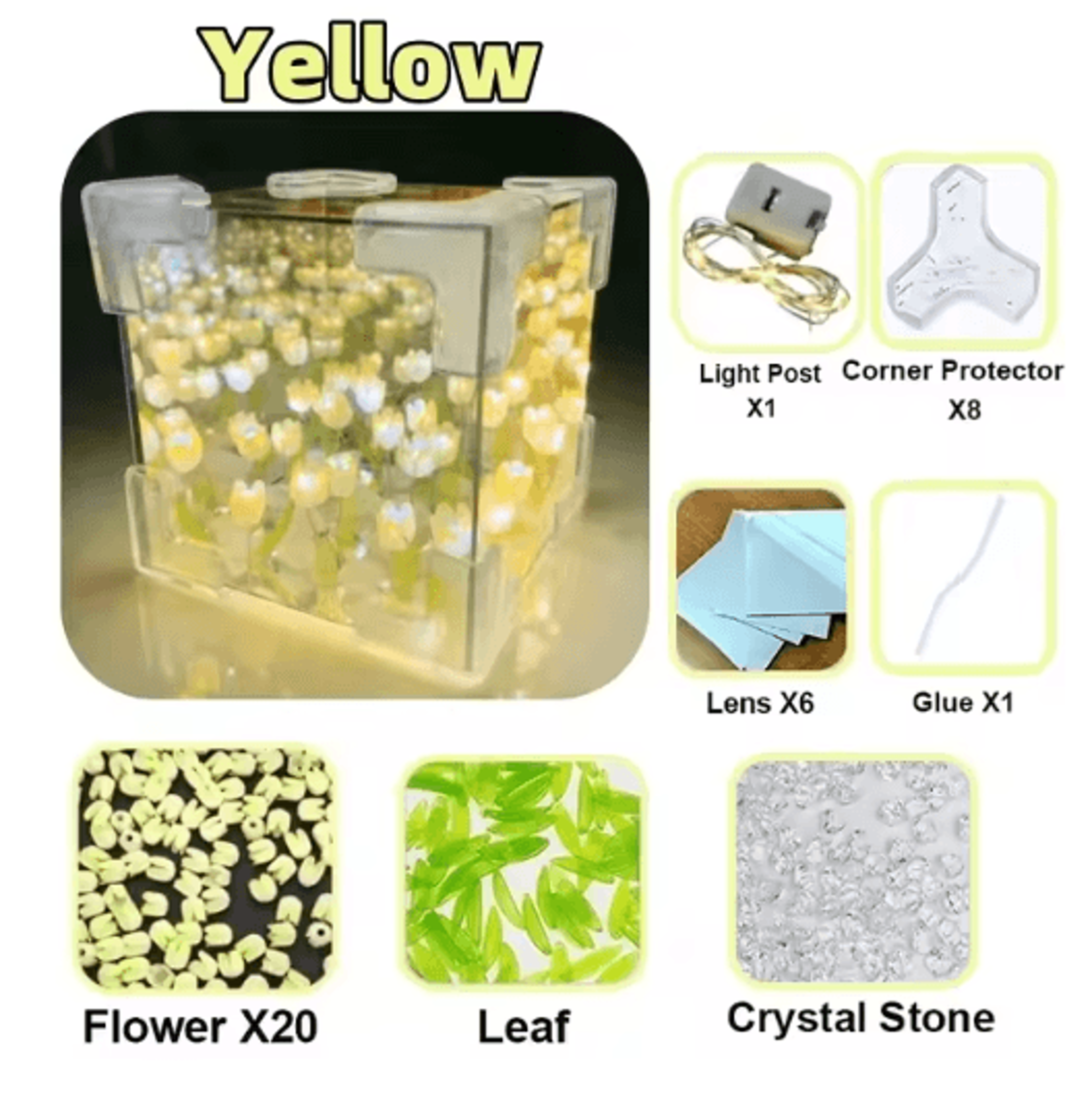 DIY Tulip Mirror Cube Night Lamp  3D Flower Bedside Light 2