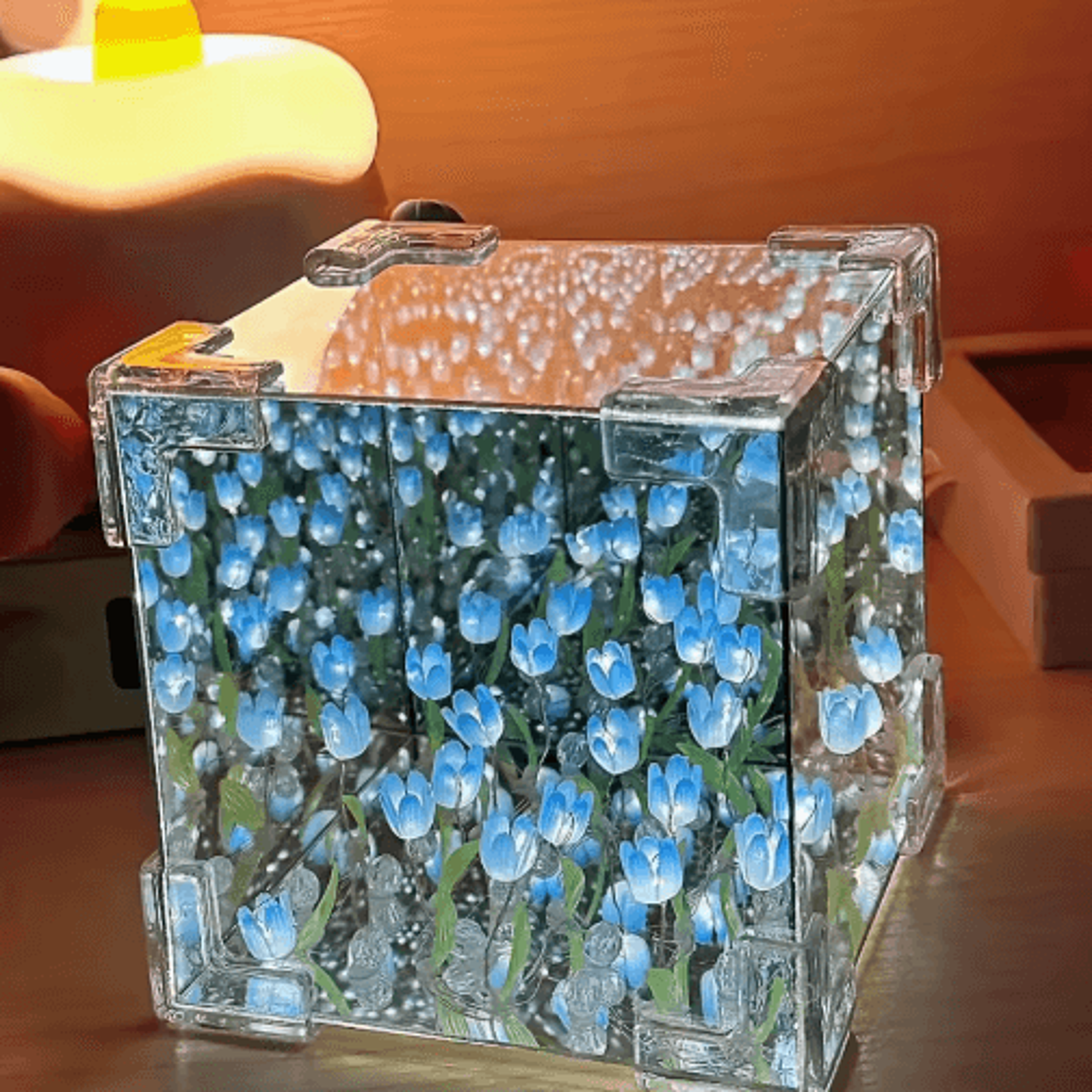 DIY Tulip Mirror Cube Night Lamp  3D Flower Bedside Light 7