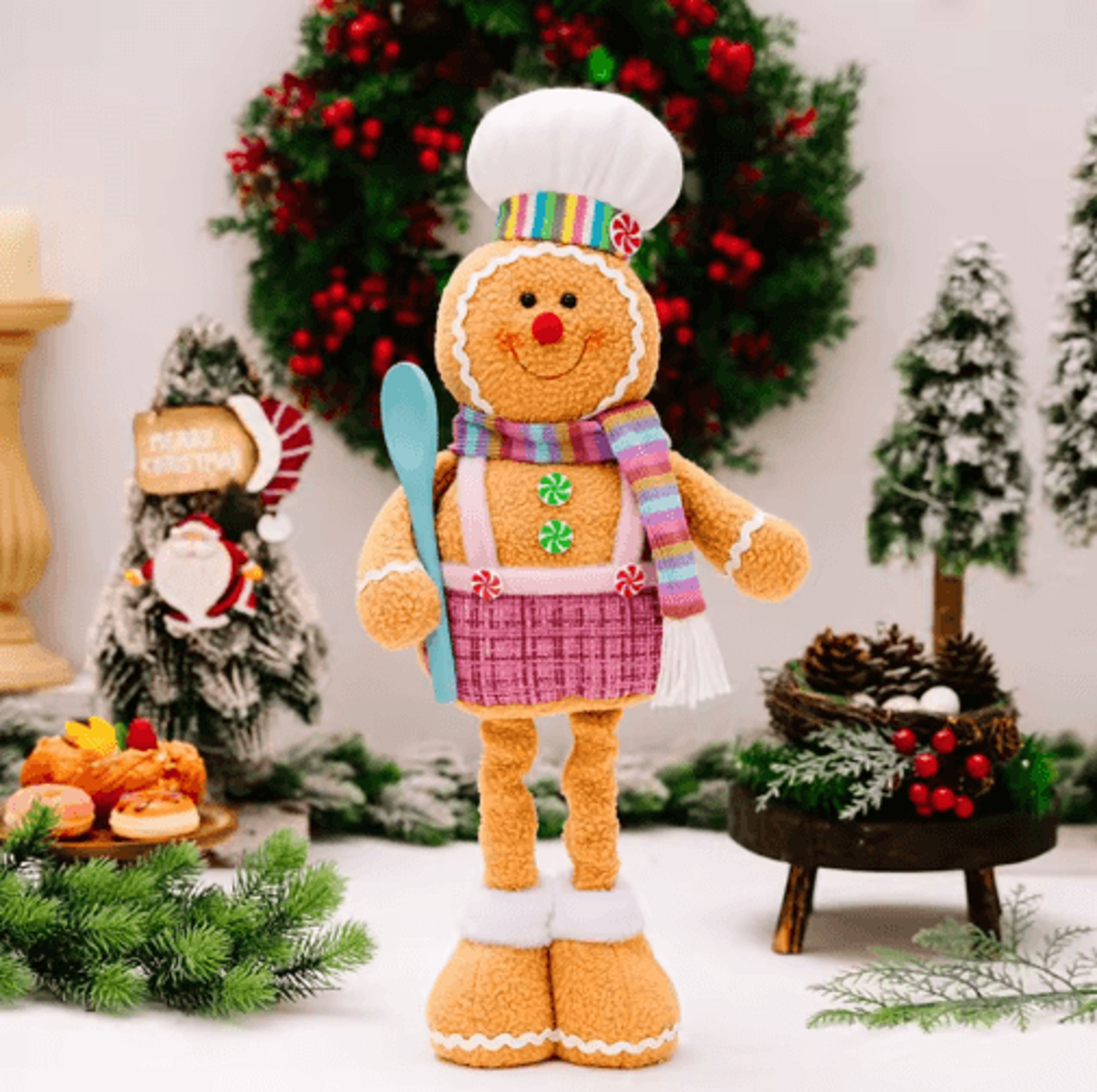 Retractable Leg Gingerbread Man Christmas Decoration Doll 3