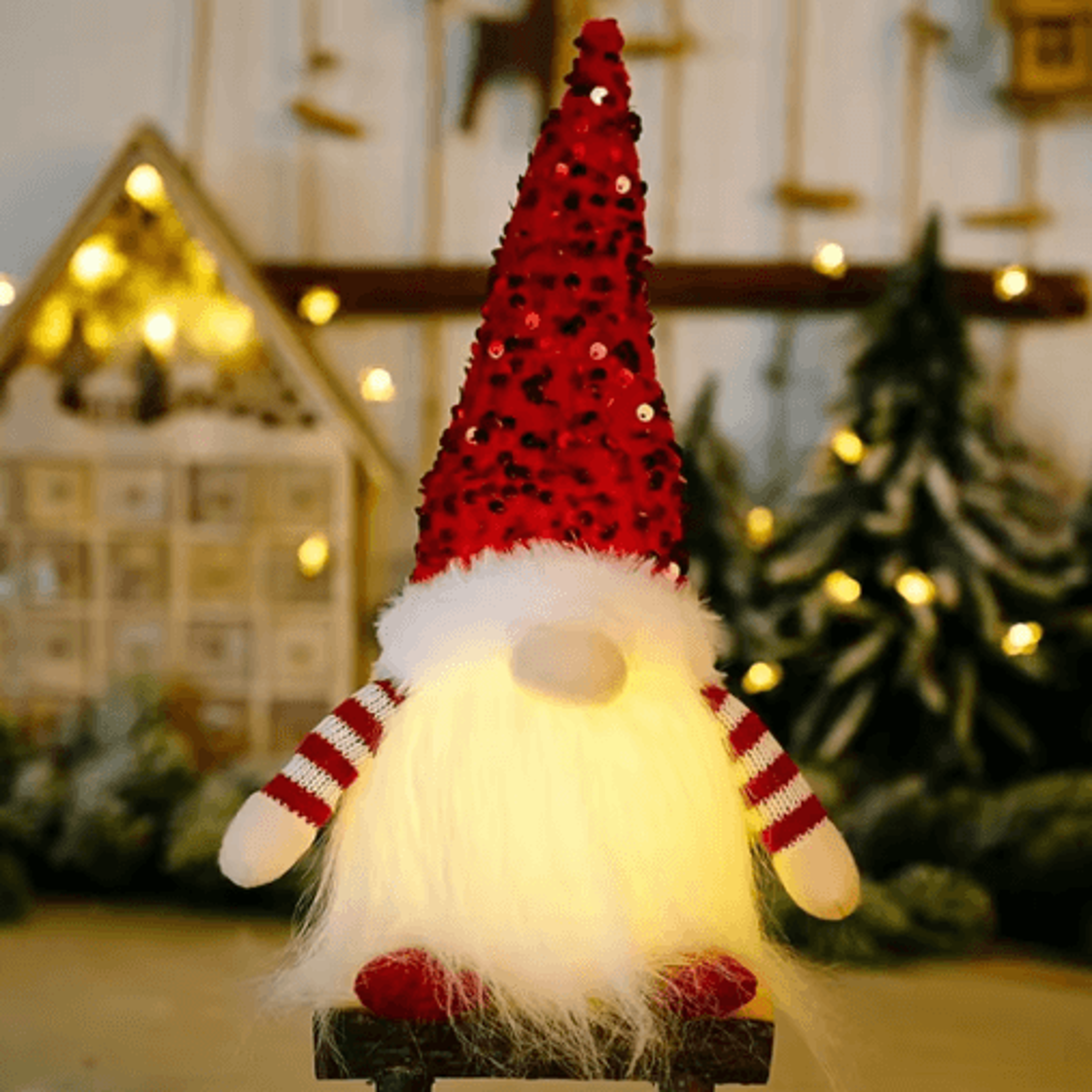 30cm Light Up Christmas Gnome Plush  Sequined Hat Faceless Elf Tabletop Decoration 2