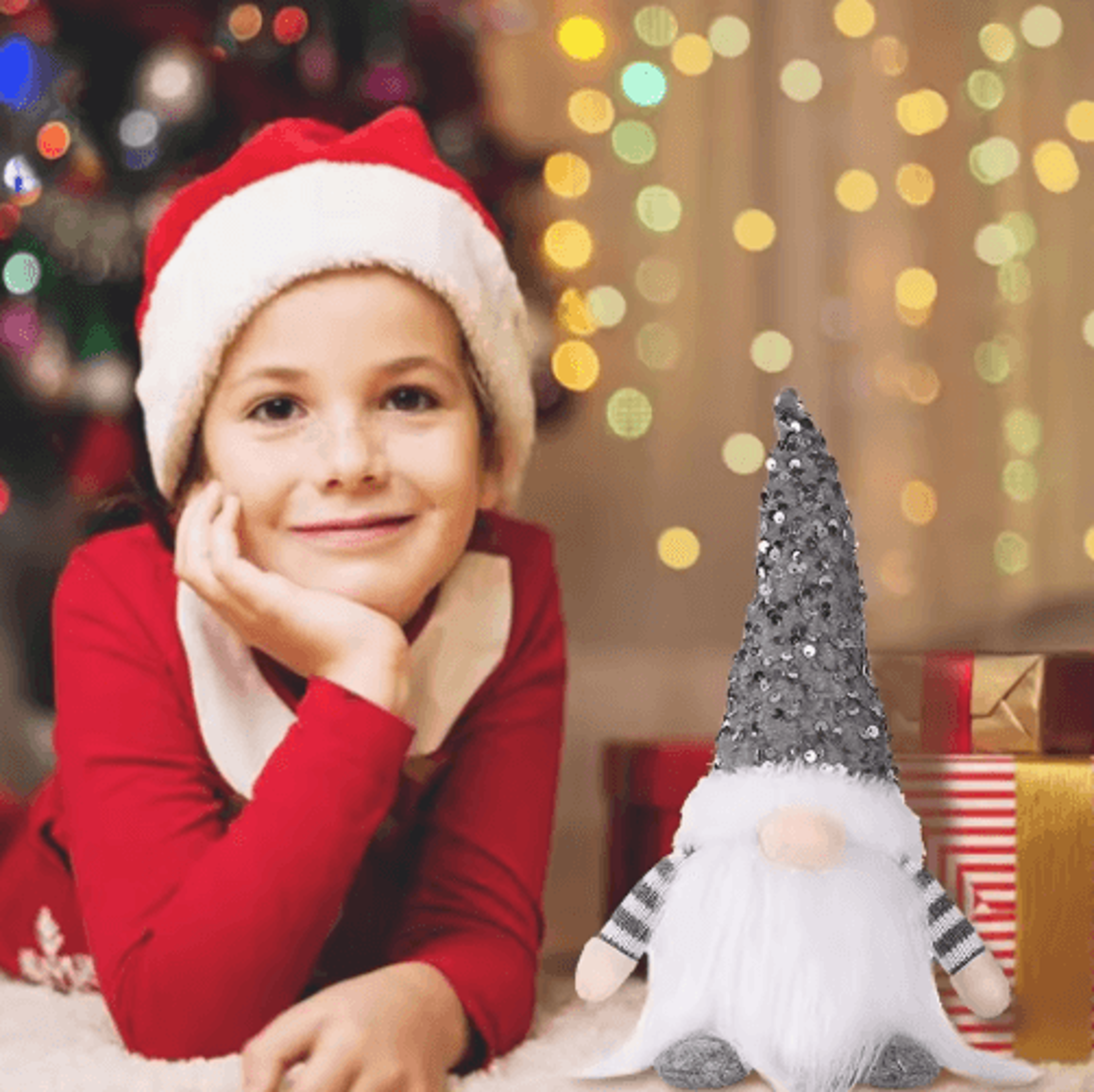 30cm Light Up Christmas Gnome Plush  Sequined Hat Faceless Elf Tabletop Decoration 4
