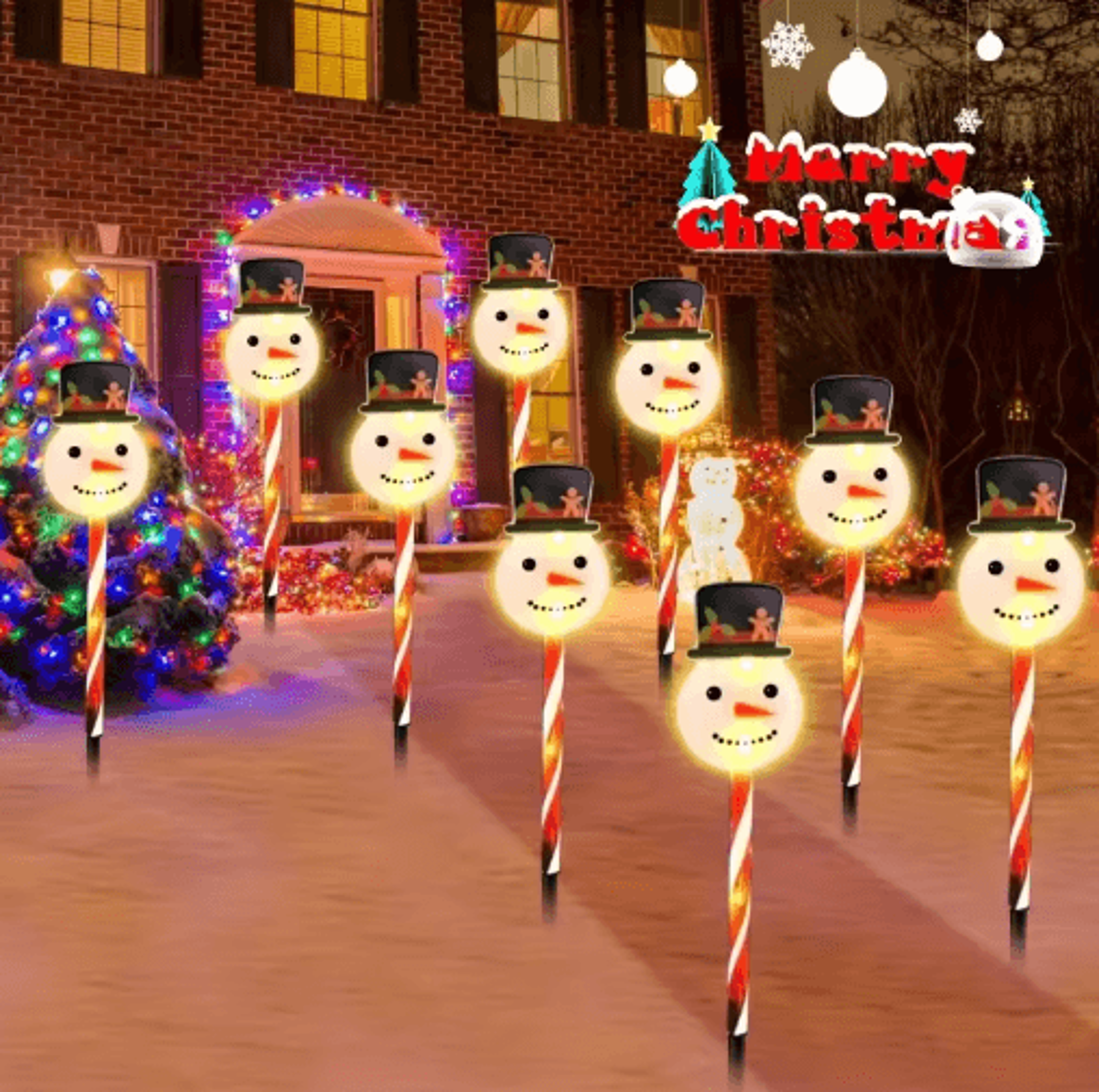solar snowman christmas stake lights – 5pcs outdoor garden party decor