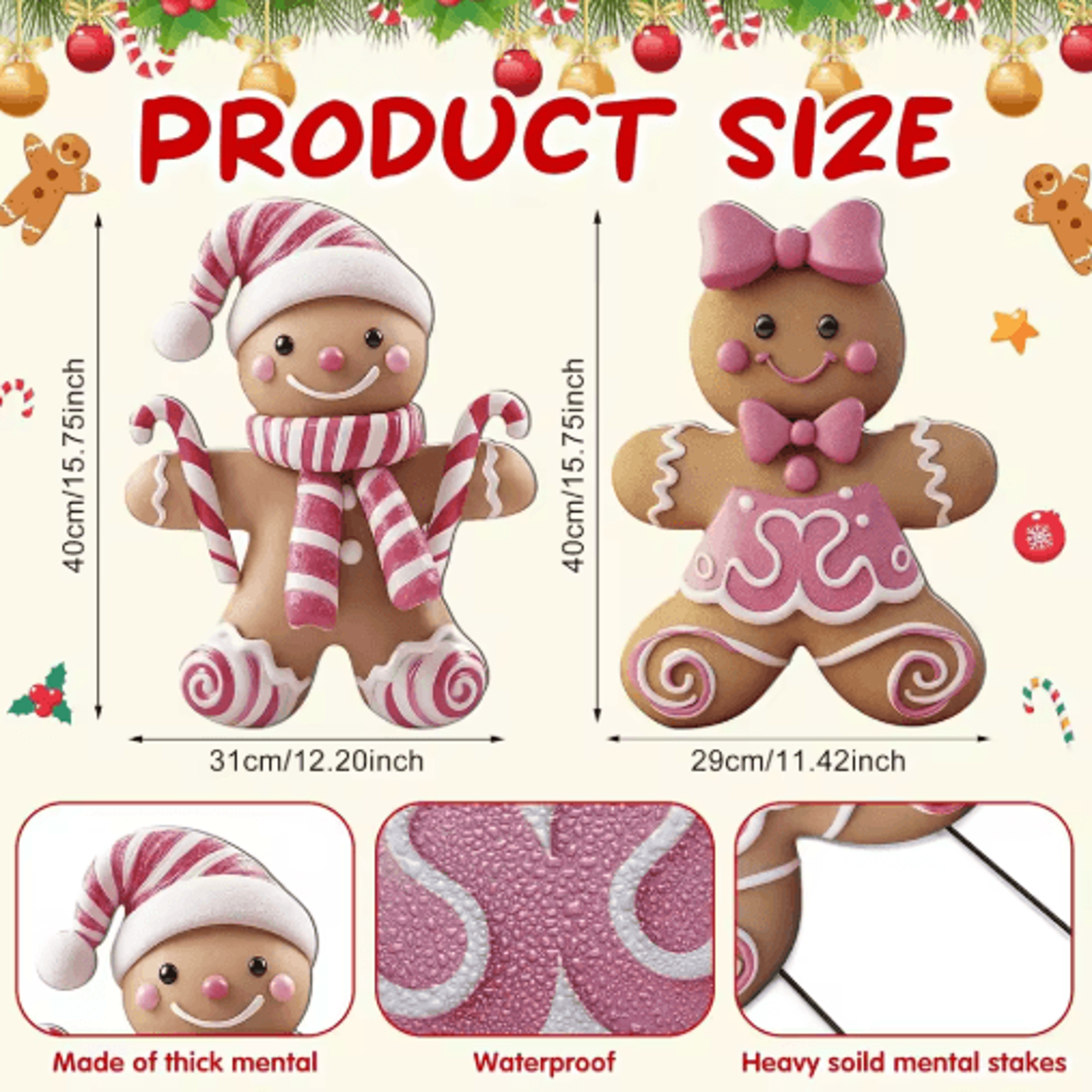 3D Christmas Boy  Girl Yard Stakes  Metal Outdoor Holiday Lawn Decor 2PCS 5