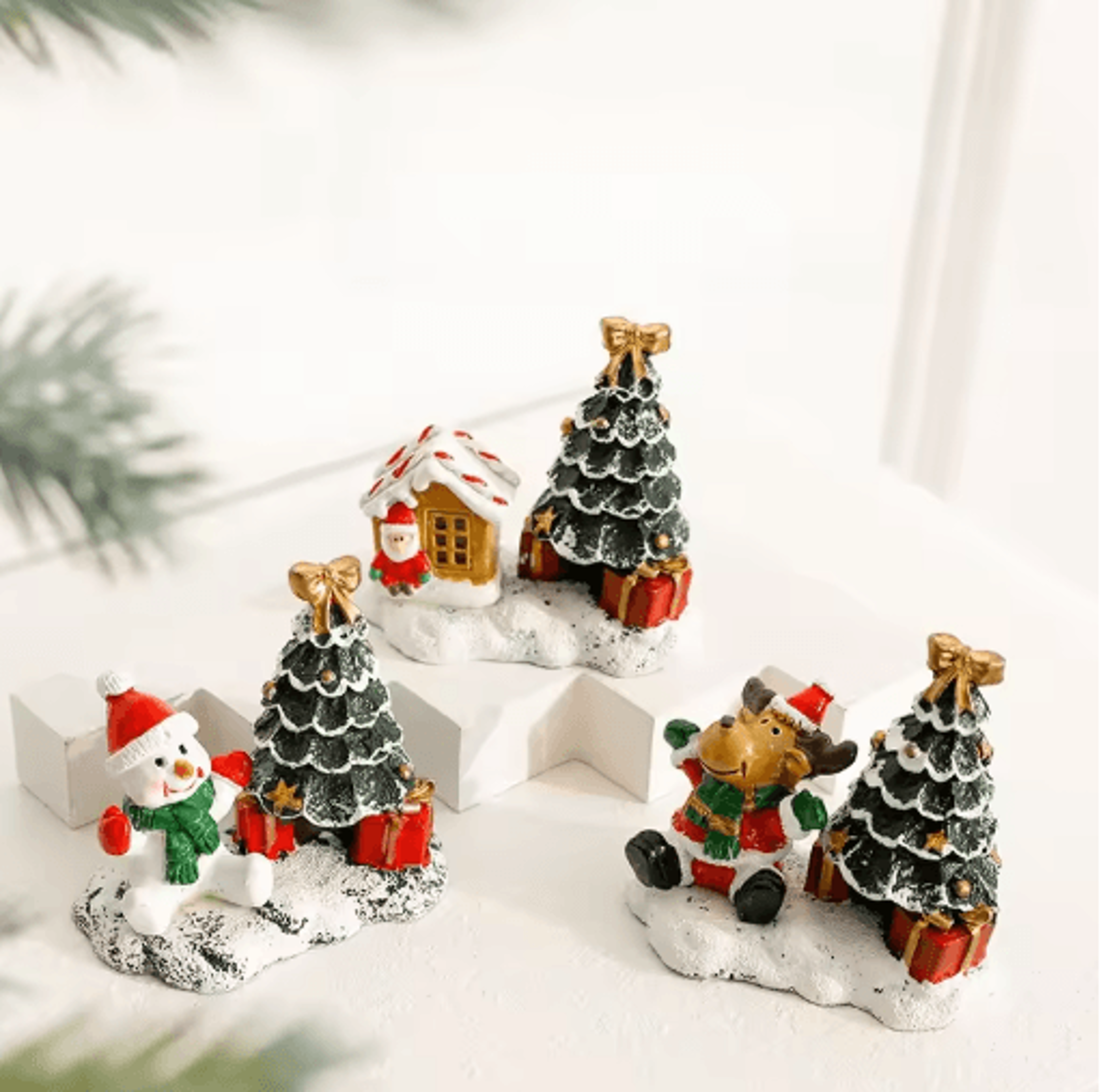 festive christmas village miniature snowman and winter house desktop decoration