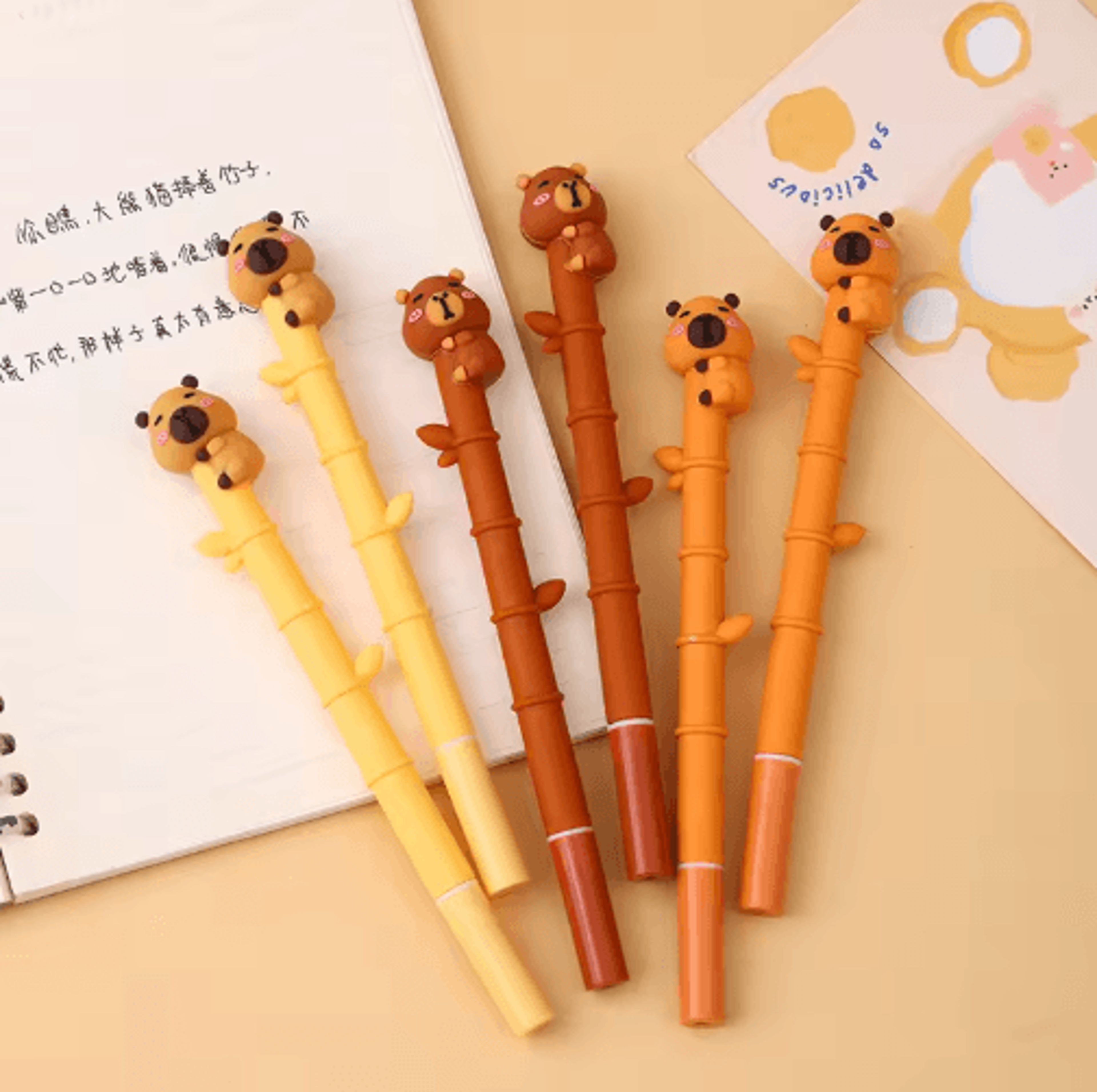 CapiCute Capybara Gel Pen Set  3PCS Cute Cartoon Gel Pens Bamboo Style 4