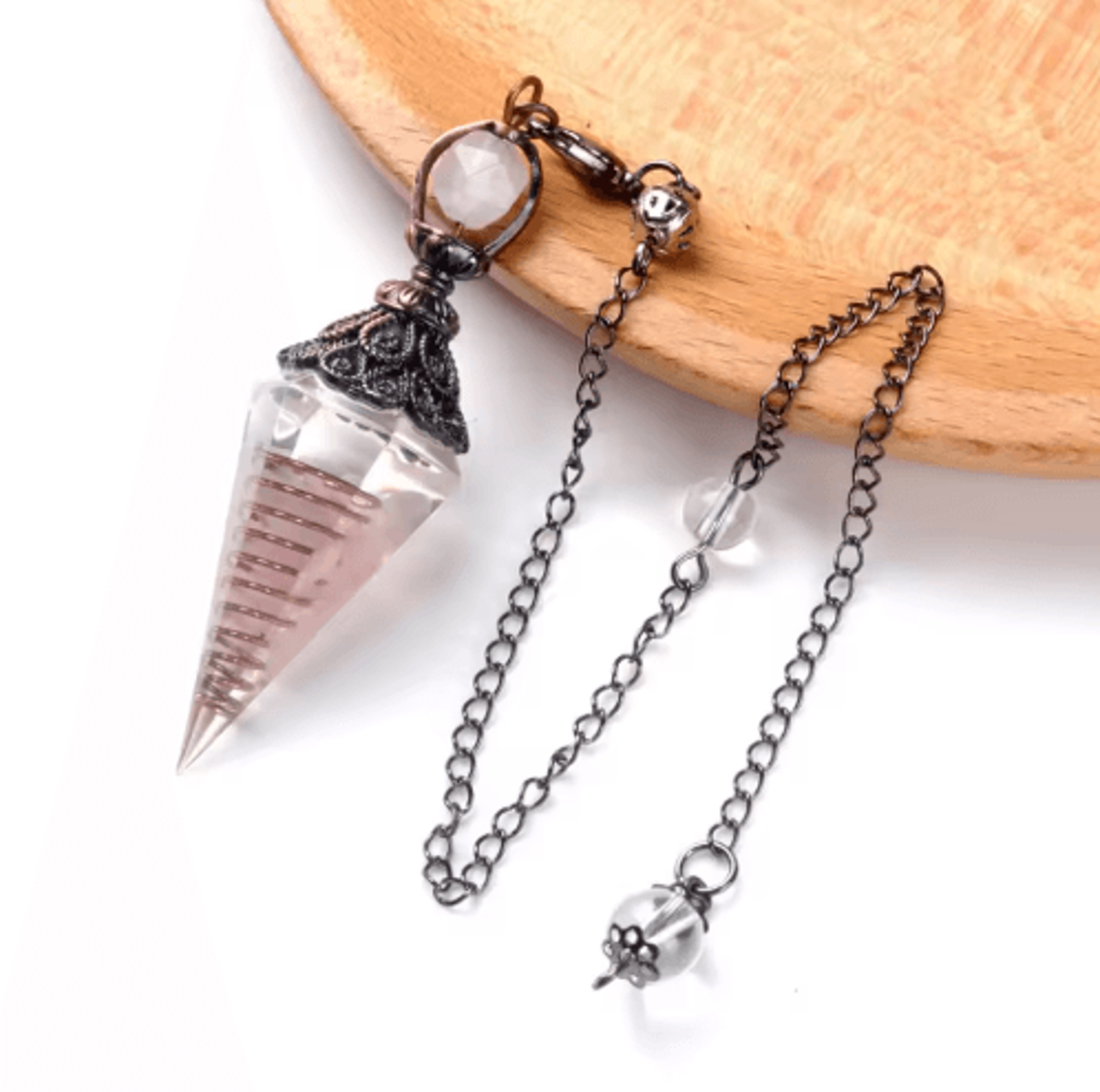 HarmonyStone Crystal Pendulum Necklace  Natural Chakra Crystal Pendant Hexagonal Cone 2