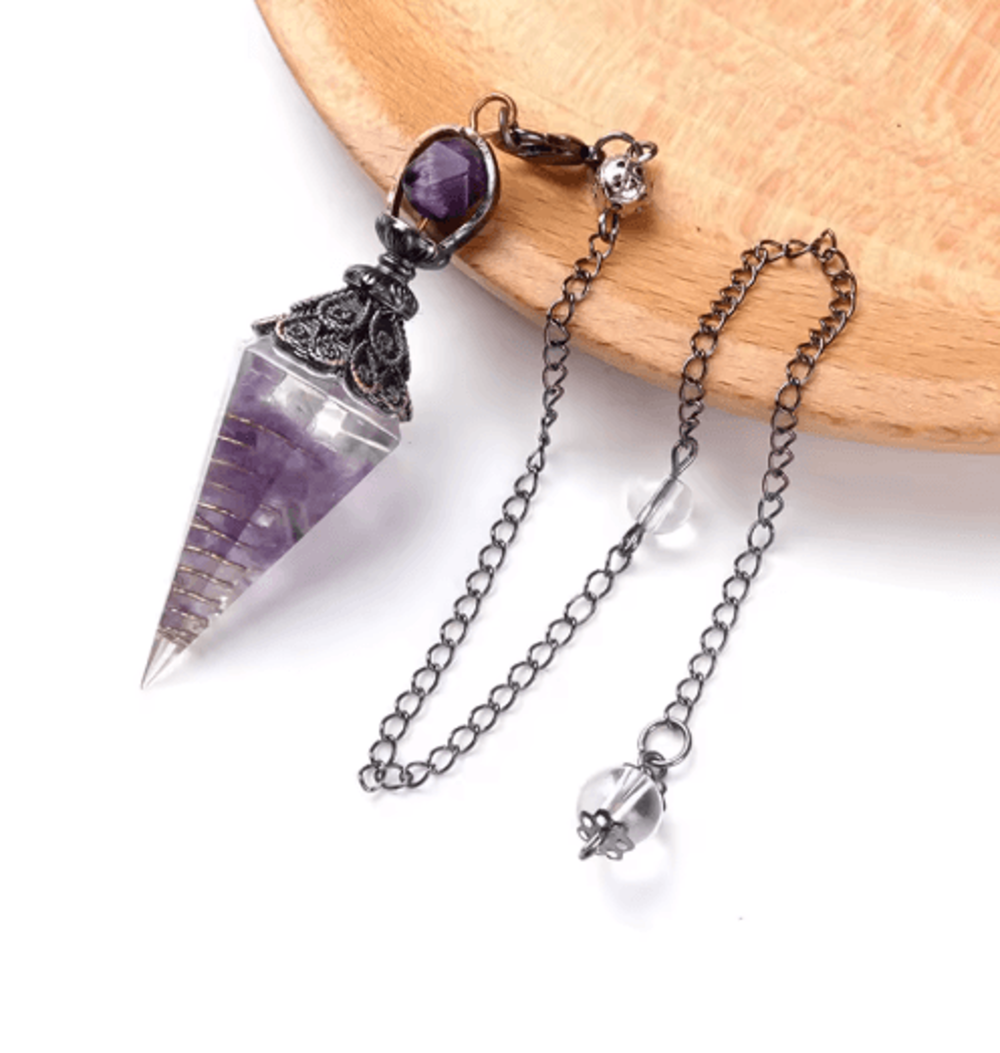 HarmonyStone Crystal Pendulum Necklace  Natural Chakra Crystal Pendant Hexagonal Cone 3