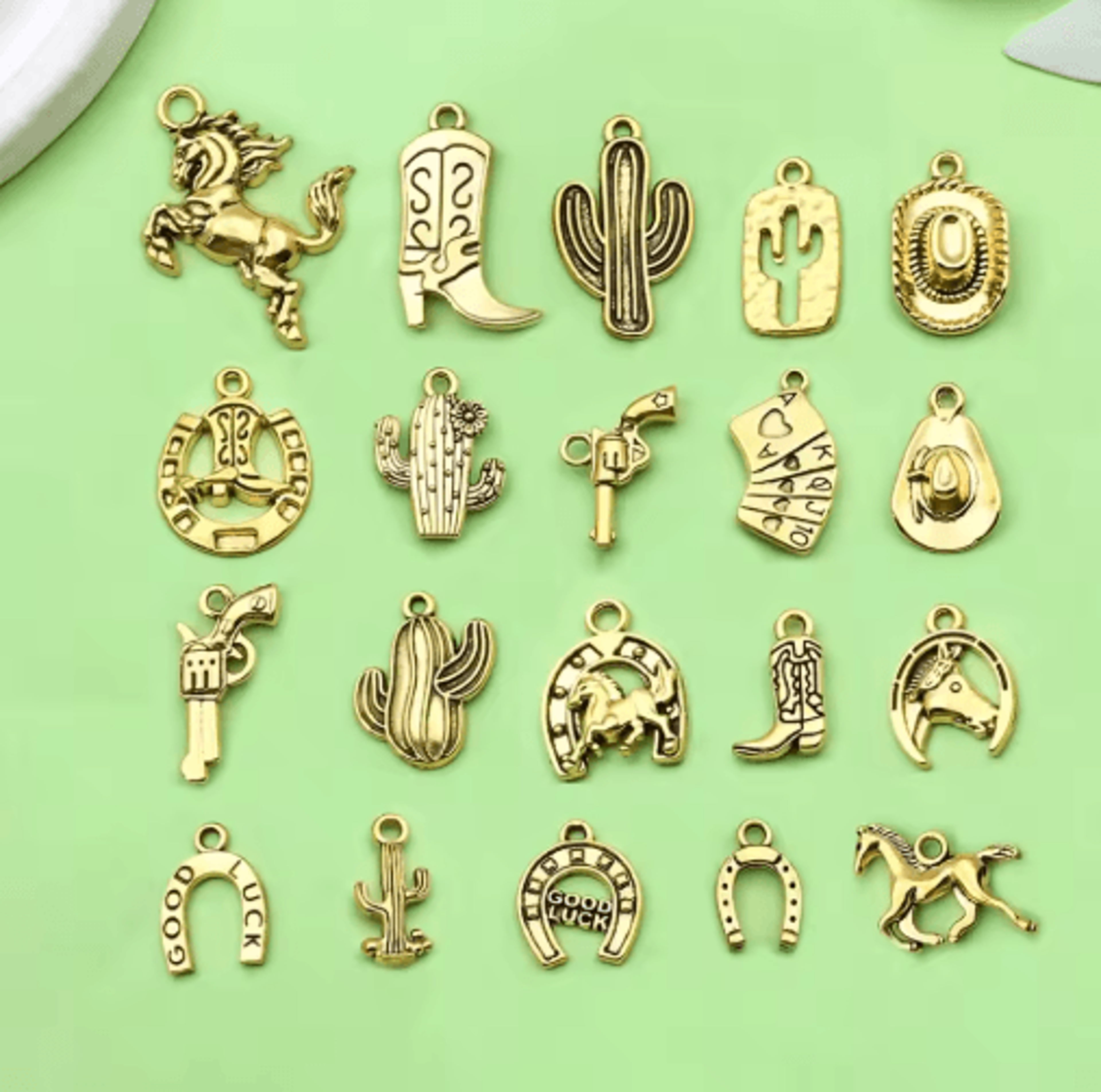 20pcs Western Cowboy Charms Set  Horseshoe Cactus Hat  Boots DIY Jewelry Pendants 20