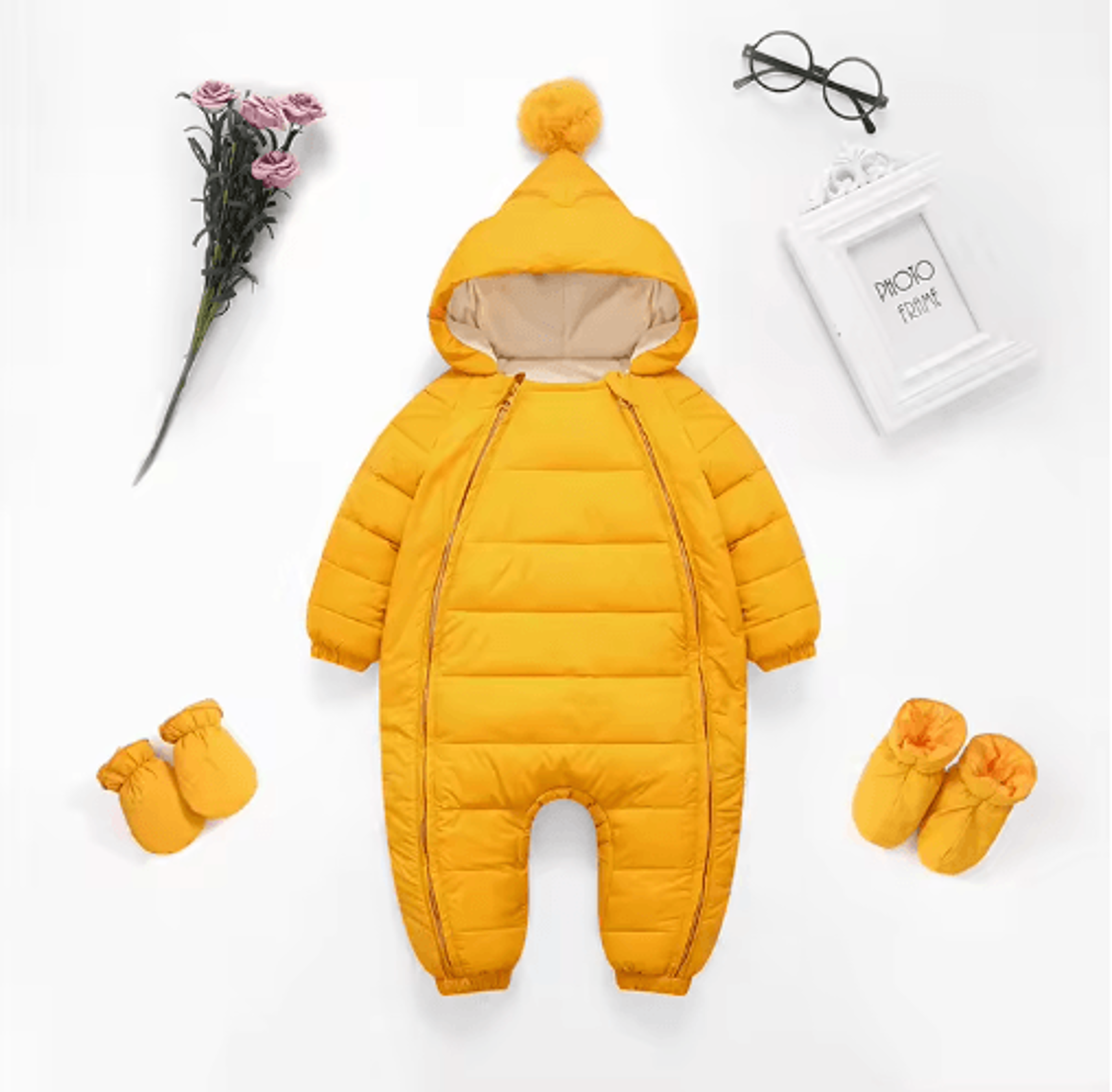 OLEKID 2025 Hooded Fleece Baby Snowsuit  Warm Winter Romper For Newborns  Toddlers 1