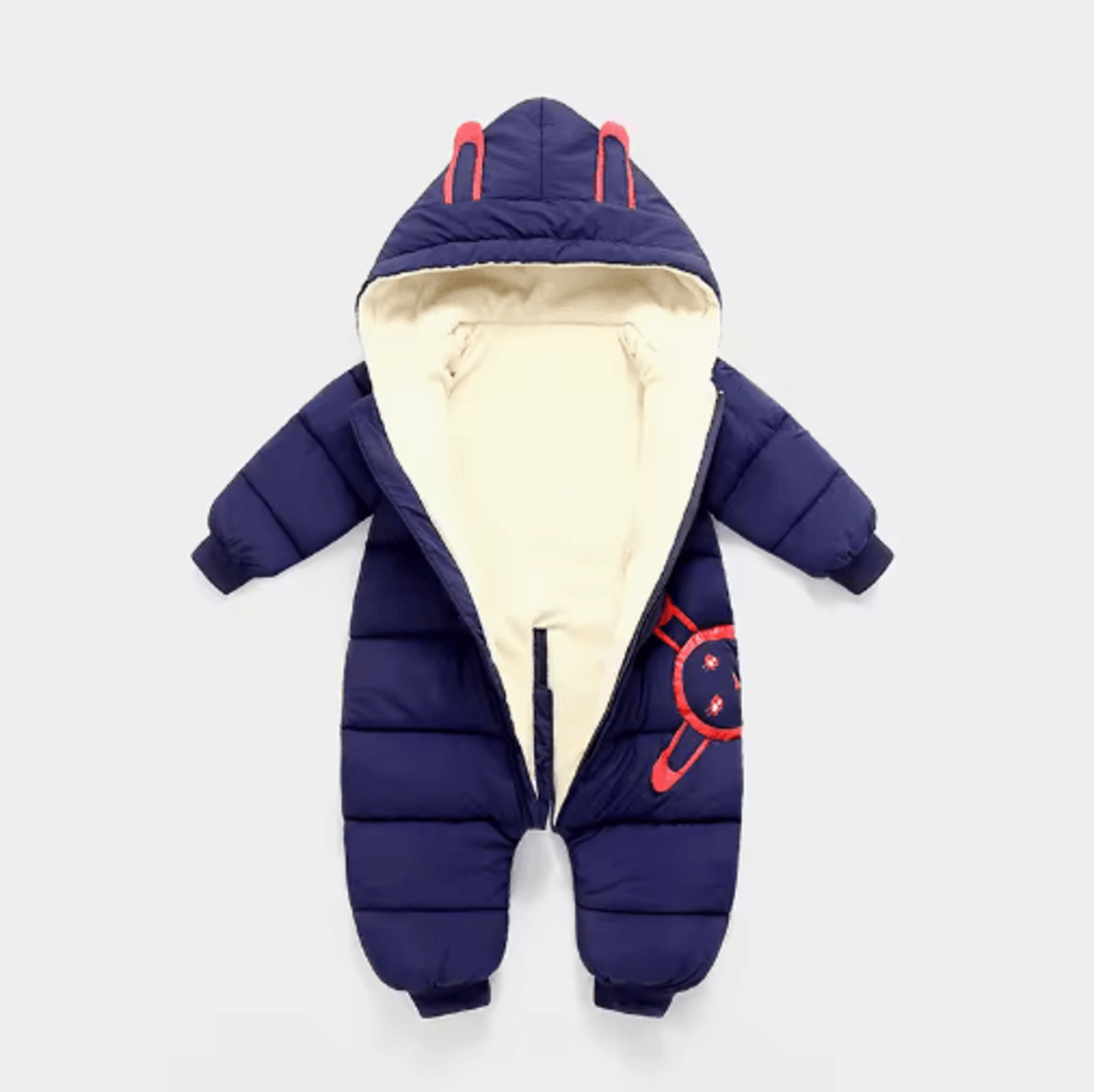 2025 plush hooded baby snowsuit – cartoon fleece winter romper for infants