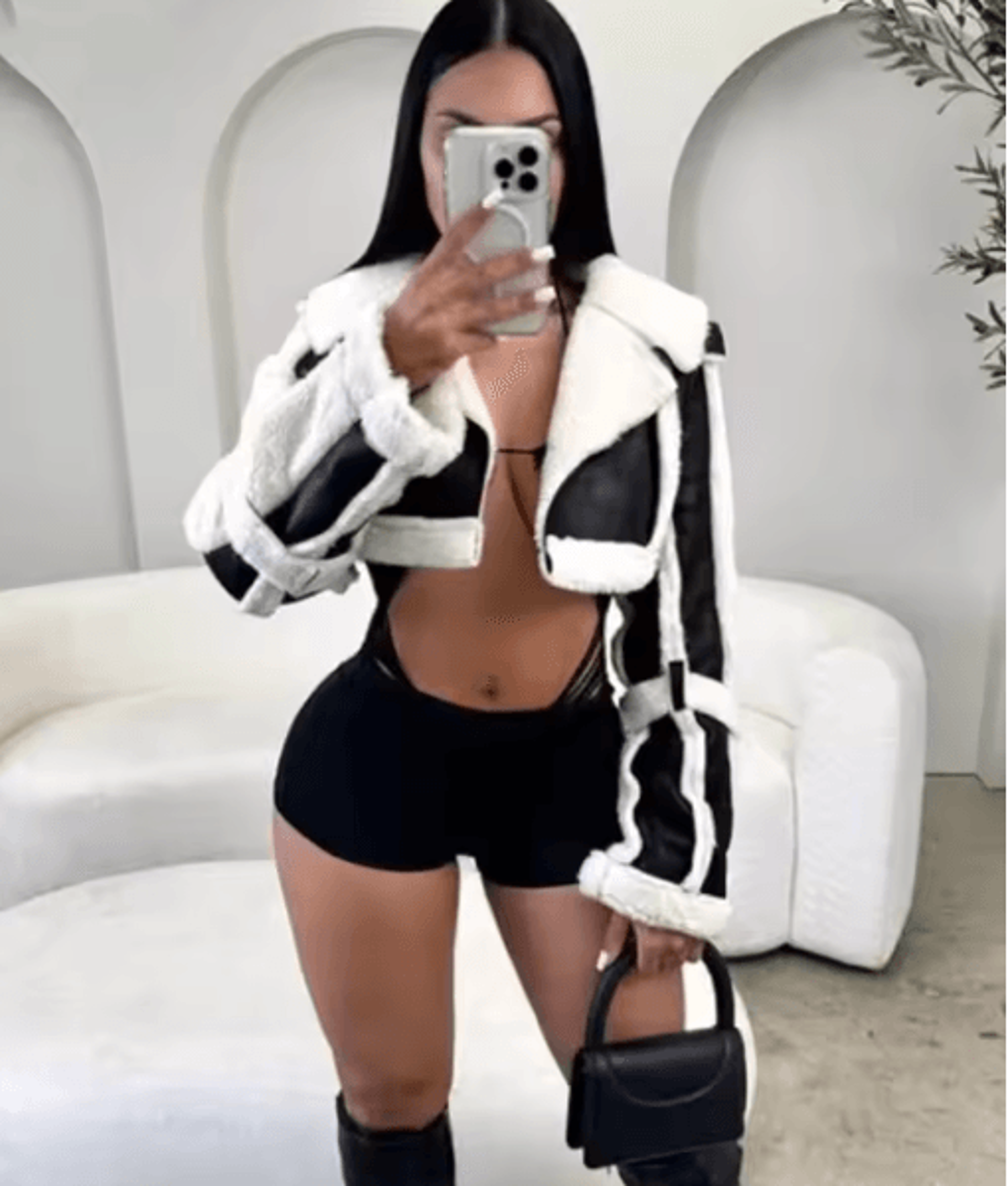Weird Puss Furry Patchwork Women Crop Jacket Hipster Full Sleeve Open Stitch Hipster Streetwear War 8