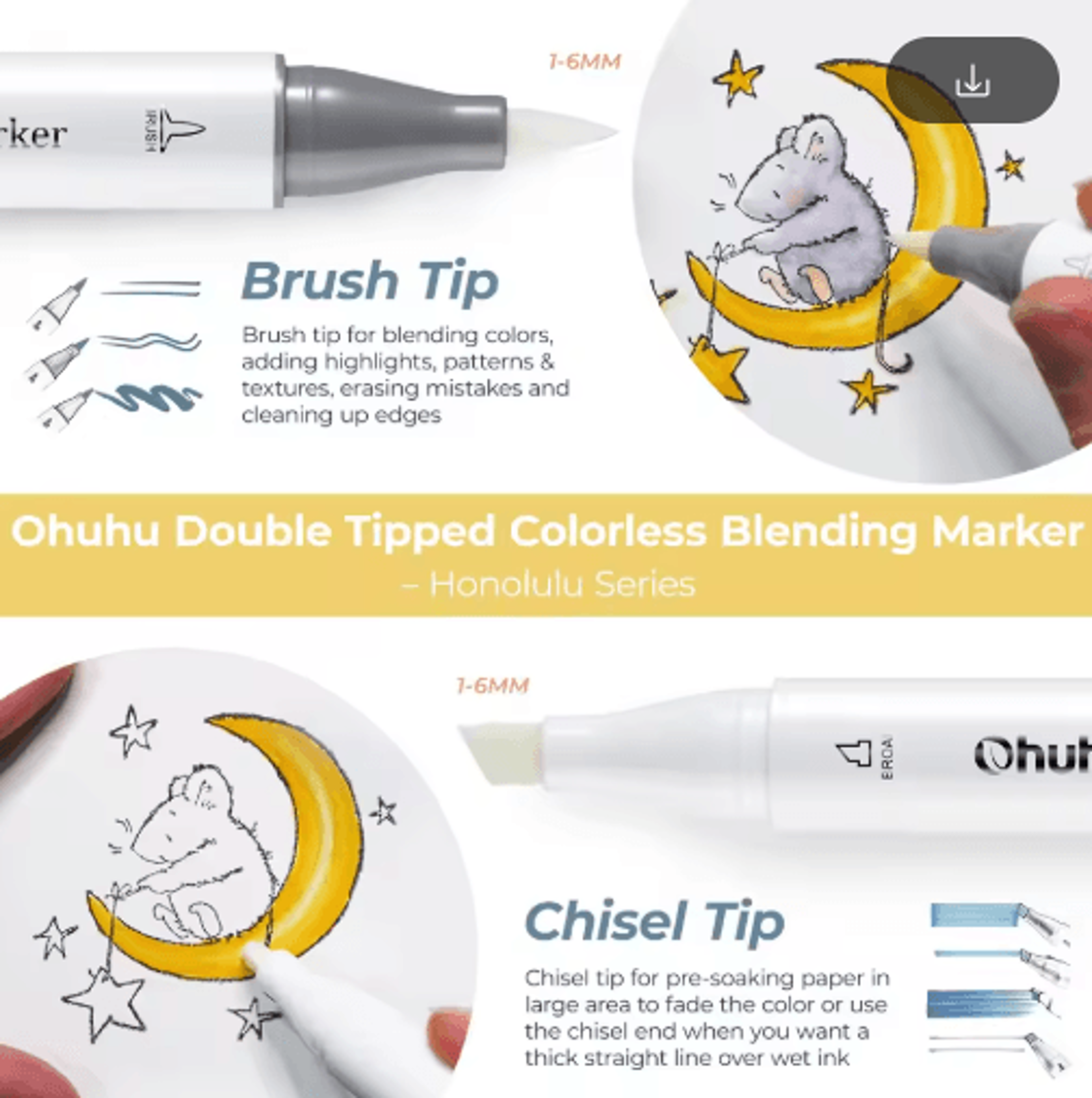 Ohuhu Honolulu Colorless Blender Markers 6Pack  AlcoholBased No0 Blender Pens 2