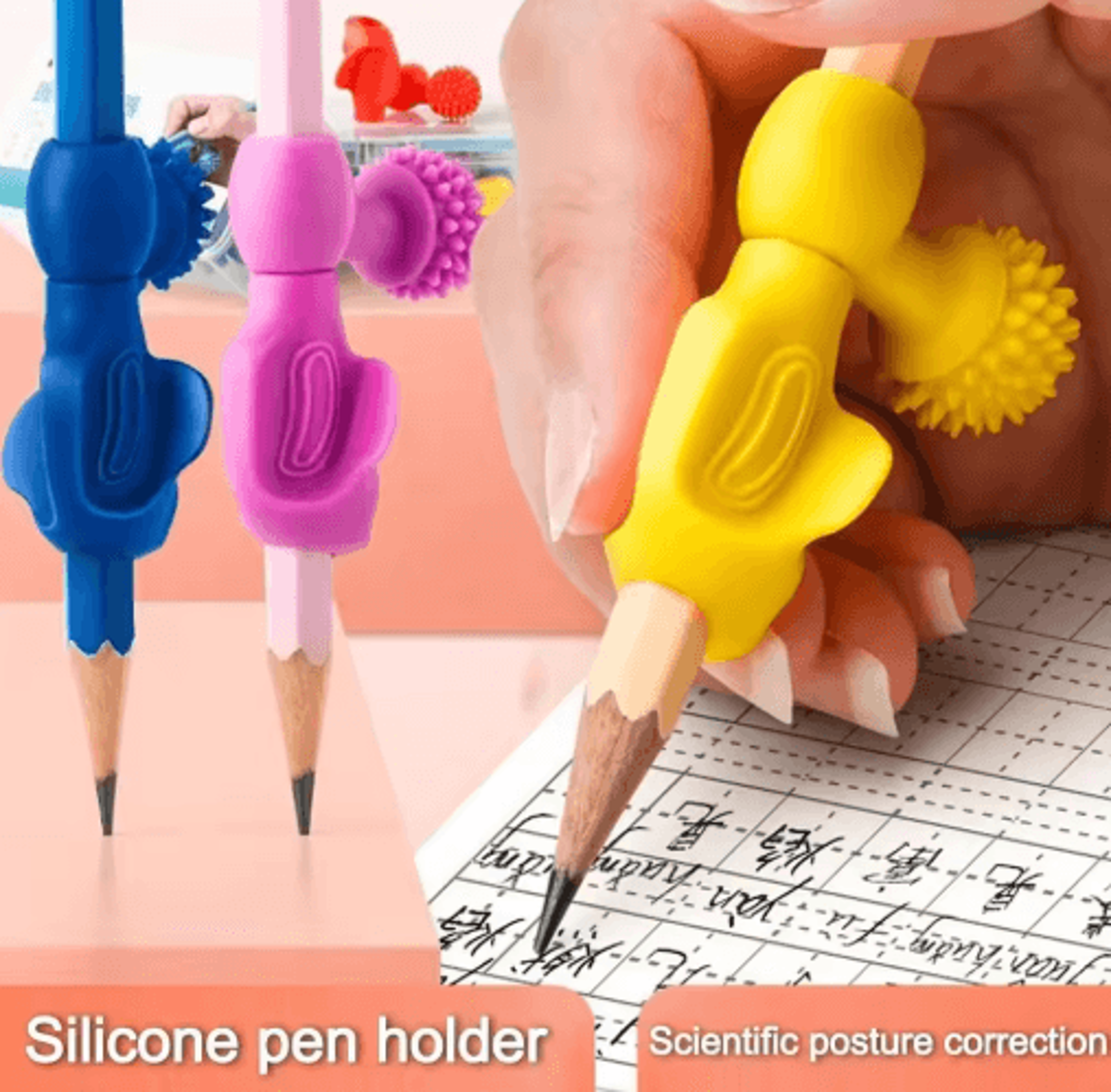 Cartoon Silicone Pencil Grip Set 4PCS  Writing Posture Corrector For Kids 7