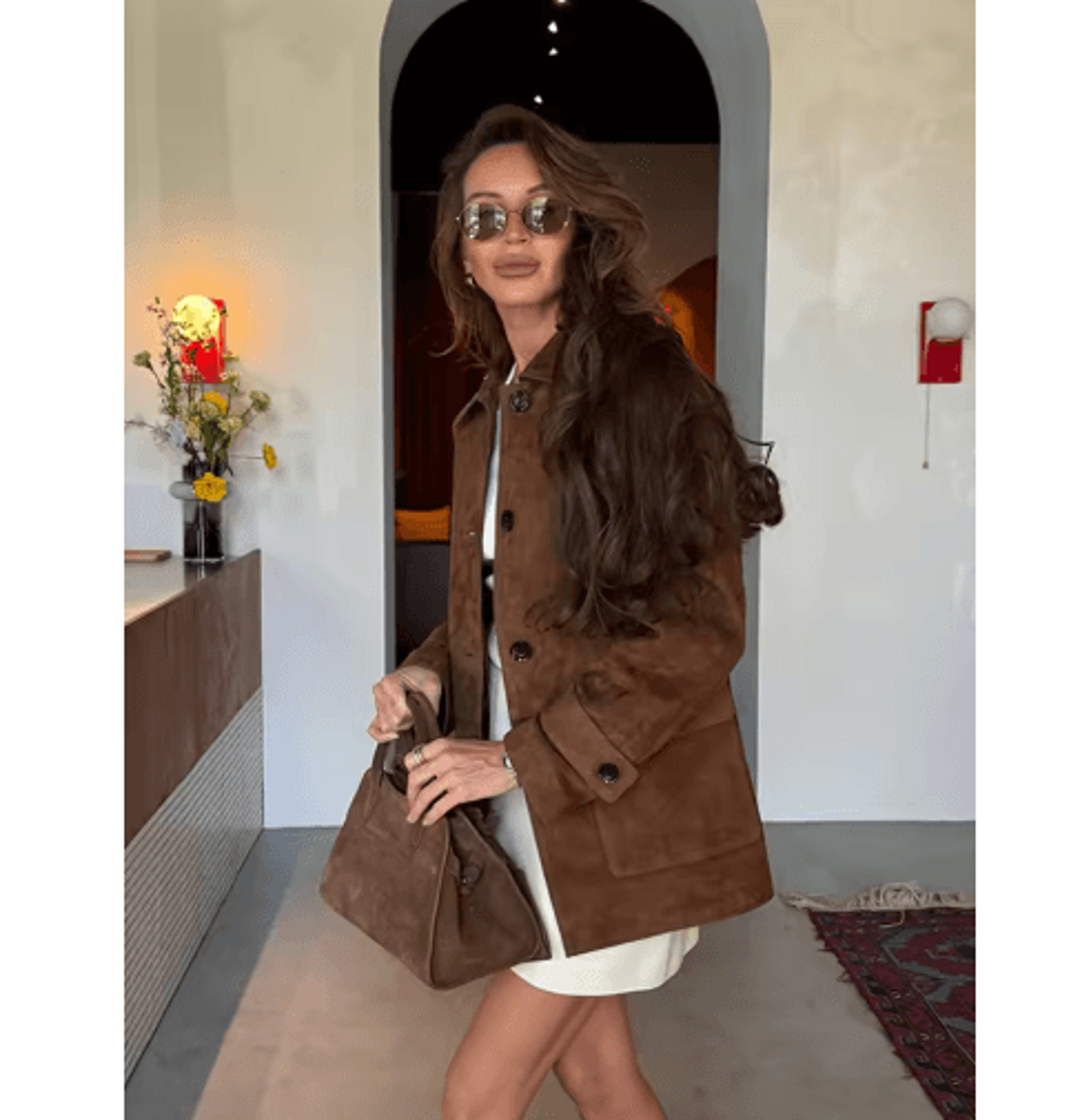 Womens Dark Brown Suede Coat  Single Breasted High Street Autumn Jacket 2
