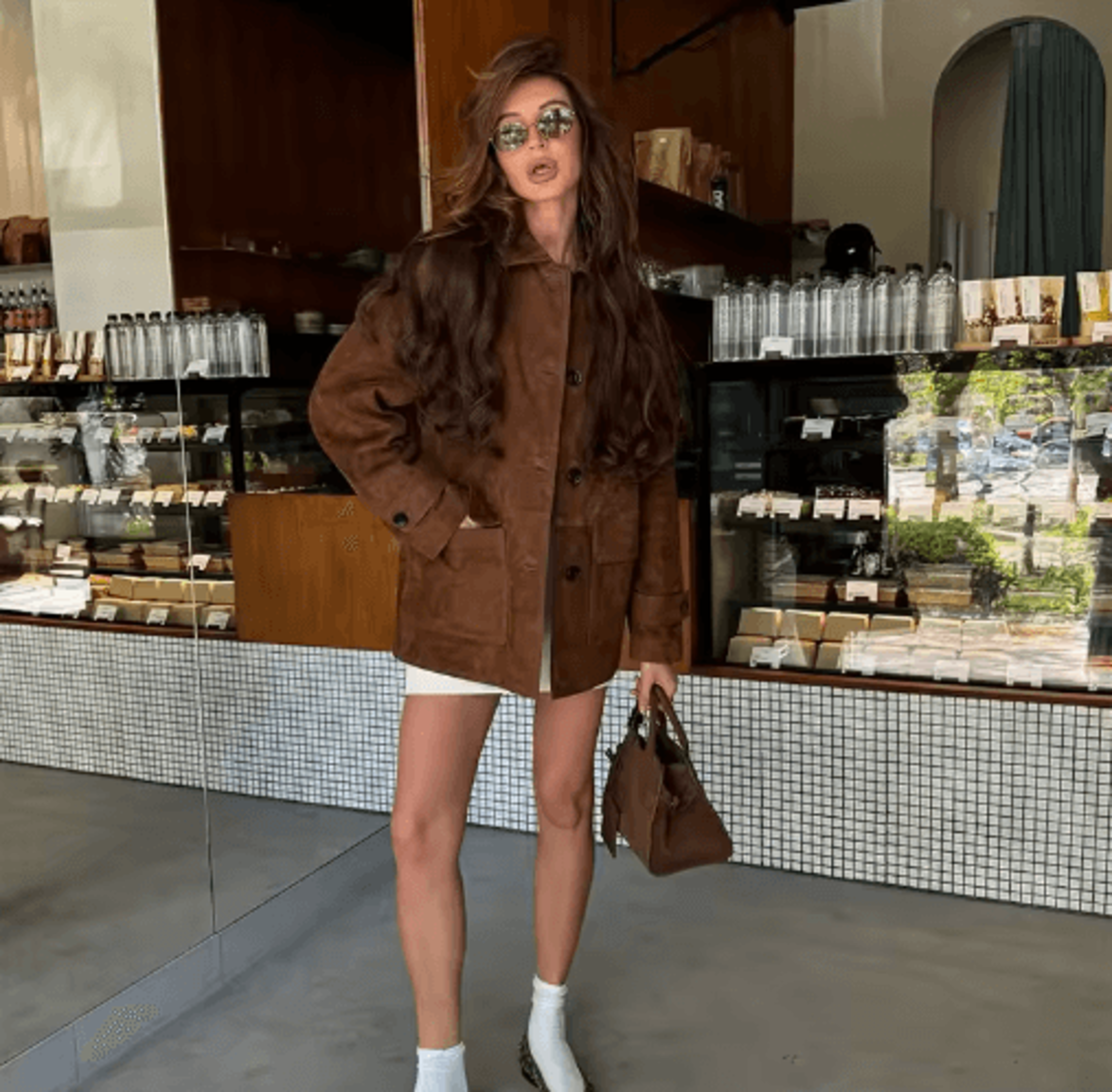 Womens Dark Brown Suede Coat  Single Breasted High Street Autumn Jacket 3