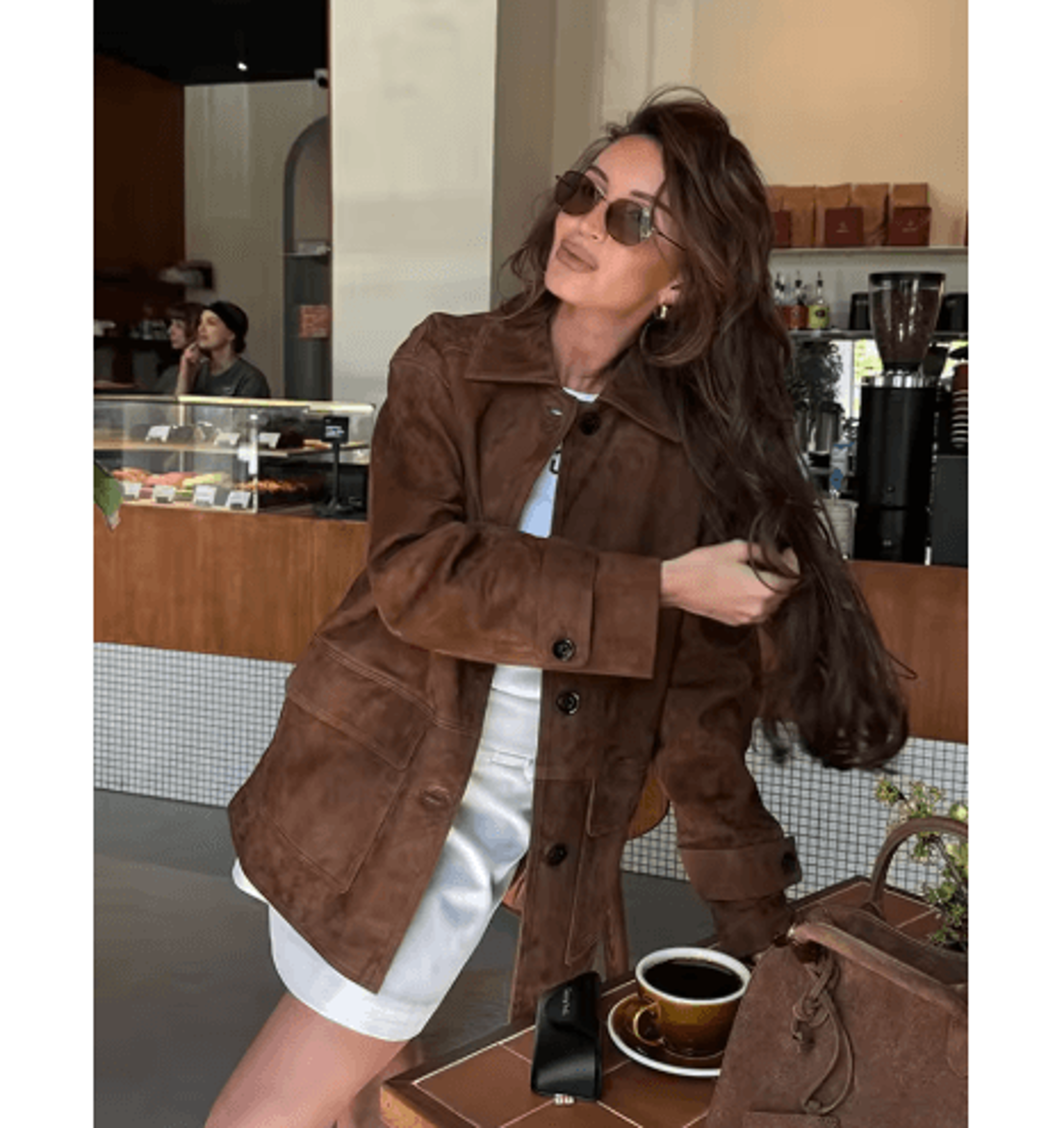 Womens Dark Brown Suede Coat  Single Breasted High Street Autumn Jacket 4
