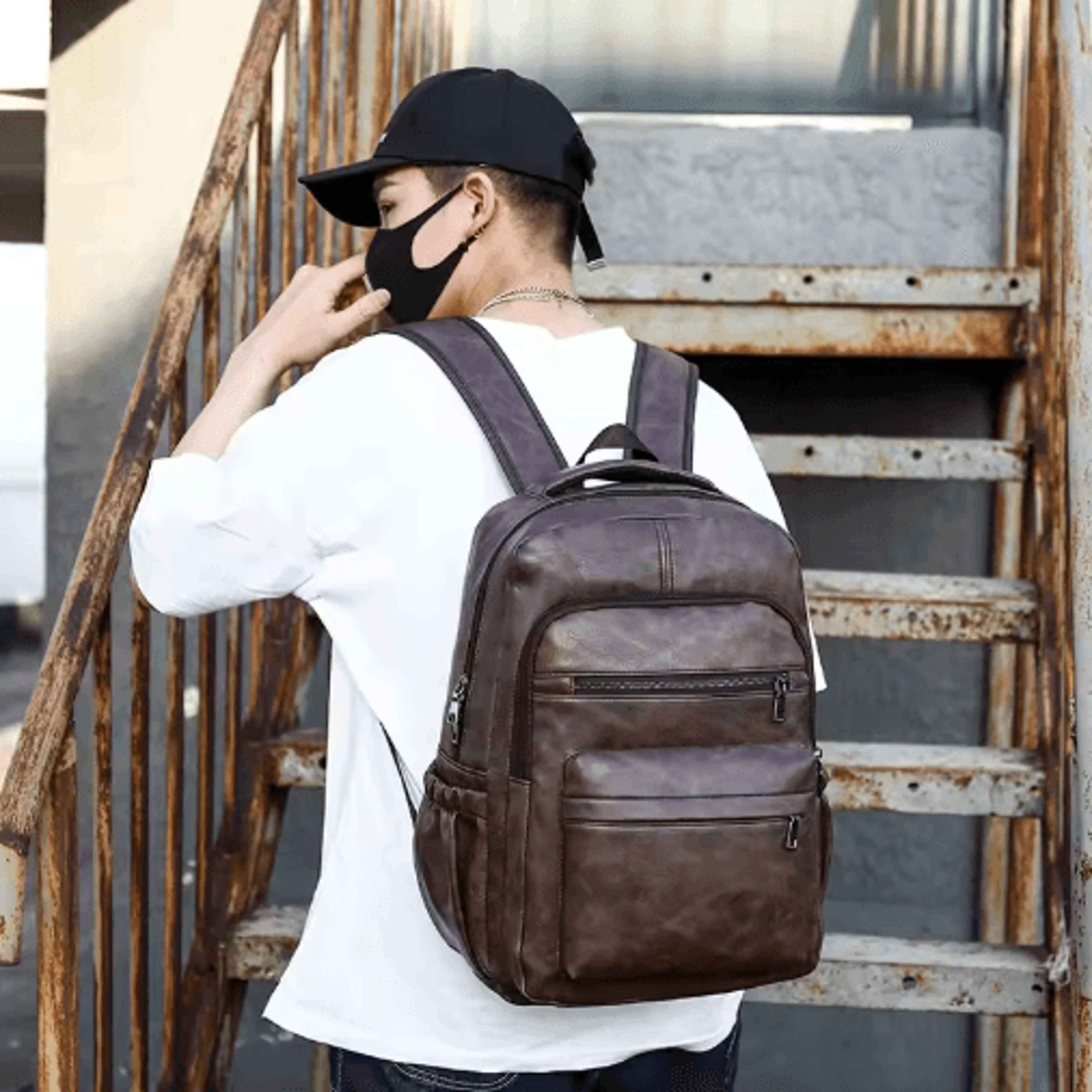 USB Charging Leather Laptop Backpack  AntiTheft Large Capacity Travel Bag 5