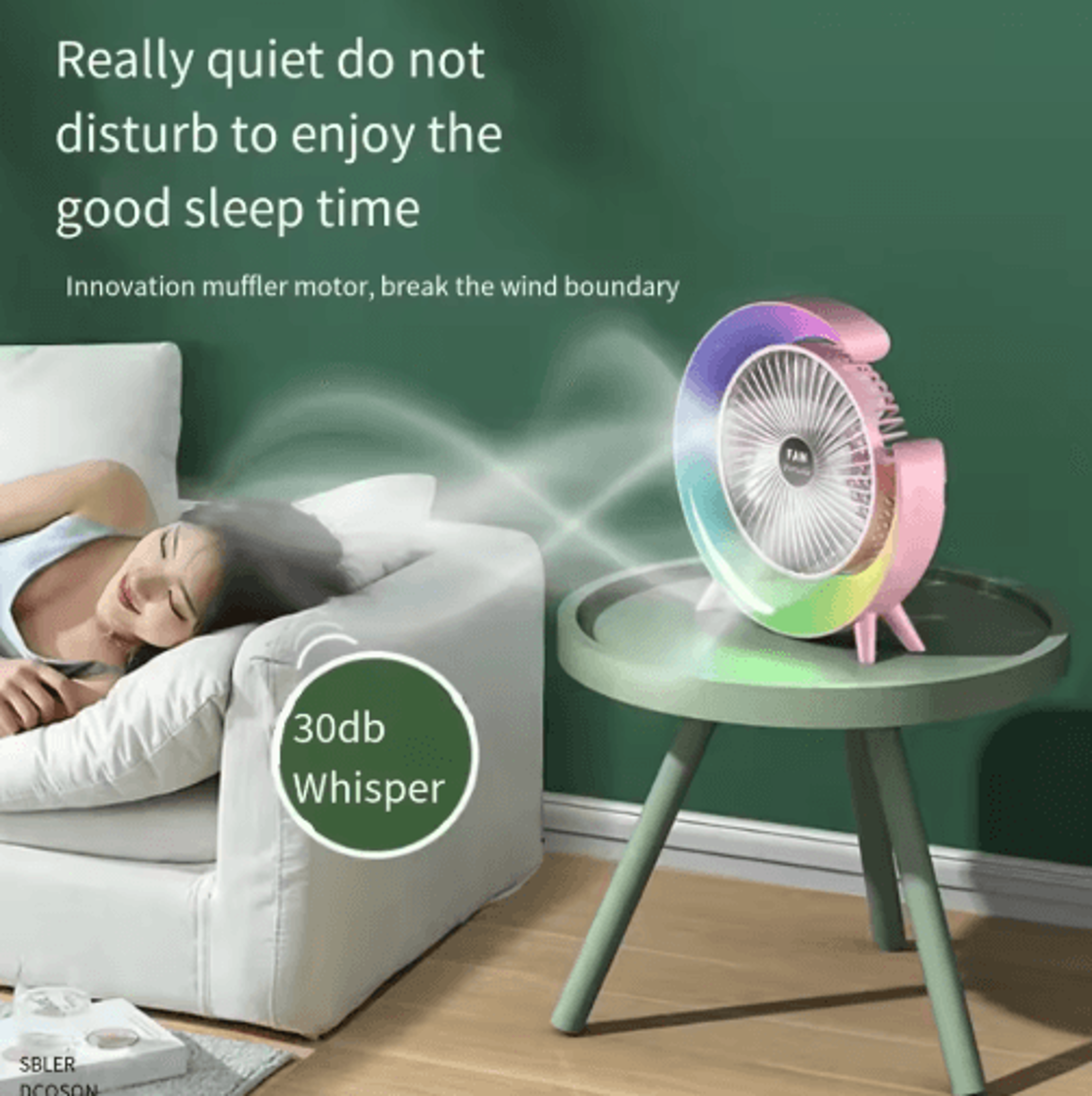 Portable USB Desk Fan With 180 Rotation  Colorful LED Light 6