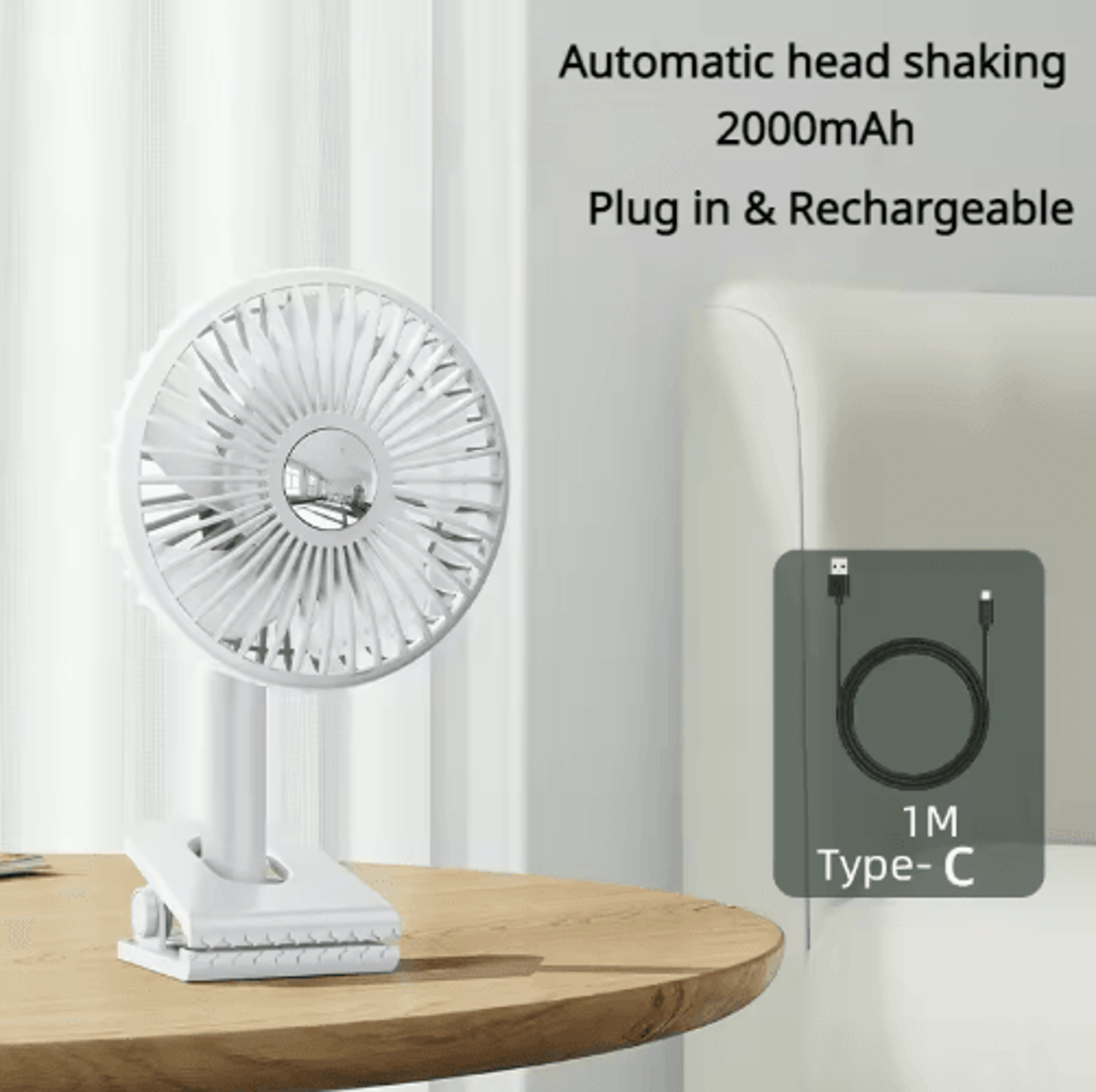Hipacool 360 Oscillating Portable Car Fan With USB Rechargeable Battery  RGB Light 1