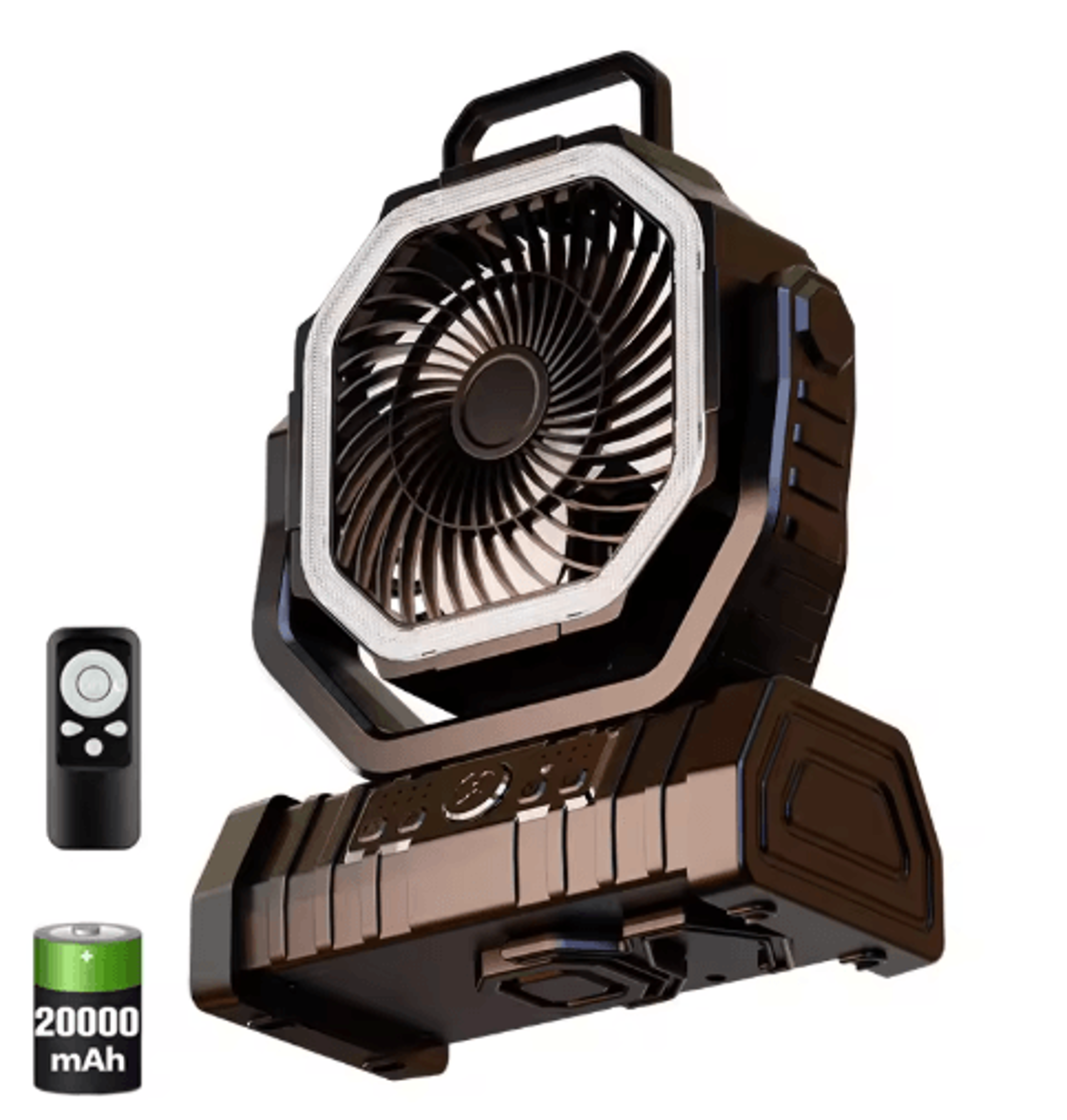 20000mAh Battery Operated Portable Camping Fan With LED Light  Rechargeable Desk  Outdoor Fan 2
